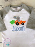 Personalized Easter Raglan Shirt: Bunny Carrot Car Appliqué
