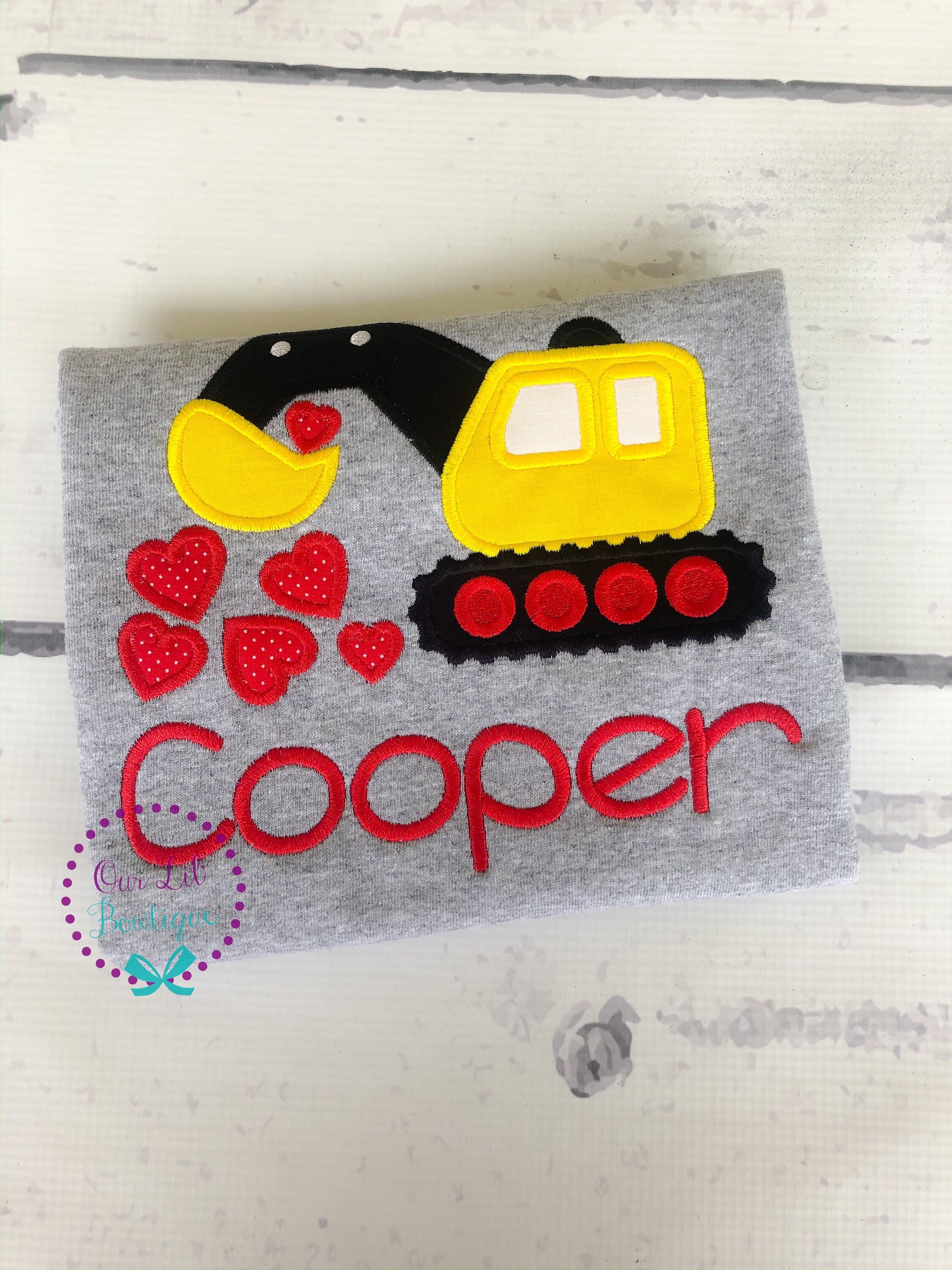 Personalized Valentine's Day Digger Shirt: Embroidered Construction Truck