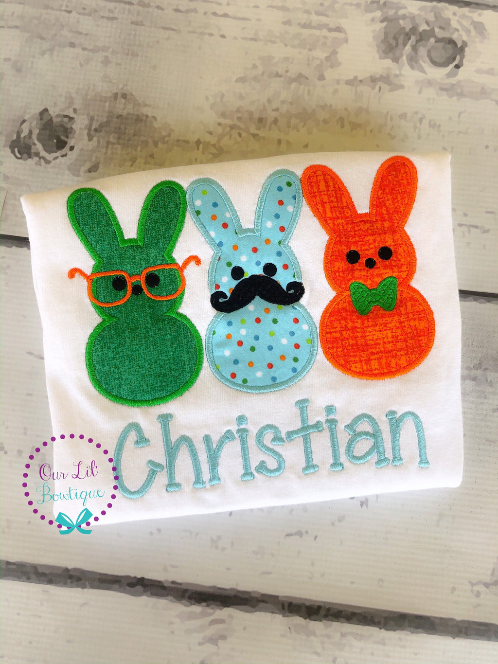 Boys Easter Shirt: Bunny Trio Appliqué, Personalized Easter Gift