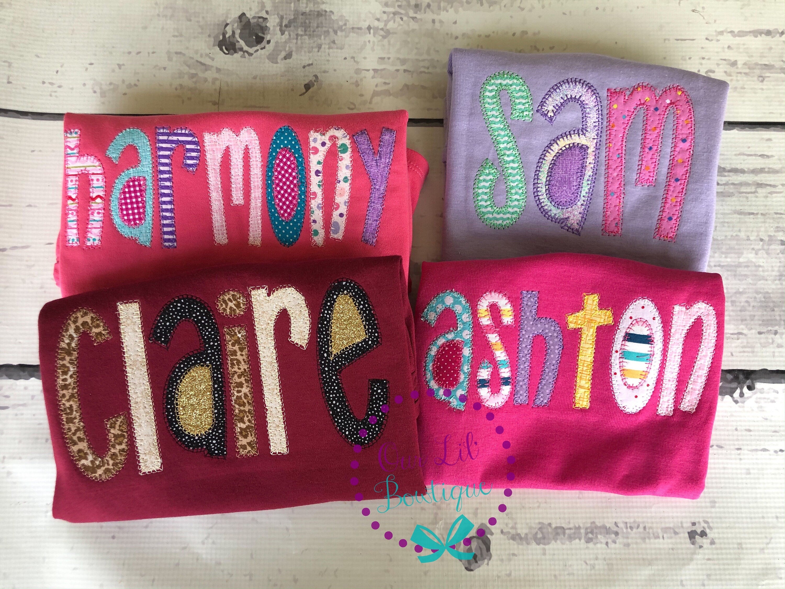 Personalized Name Shirt - Girls Name Shirt - Birthday - Appliqued Name Shirt - Vintage Stitch Name Shirt - Girls Monogram Shirt - Applique
