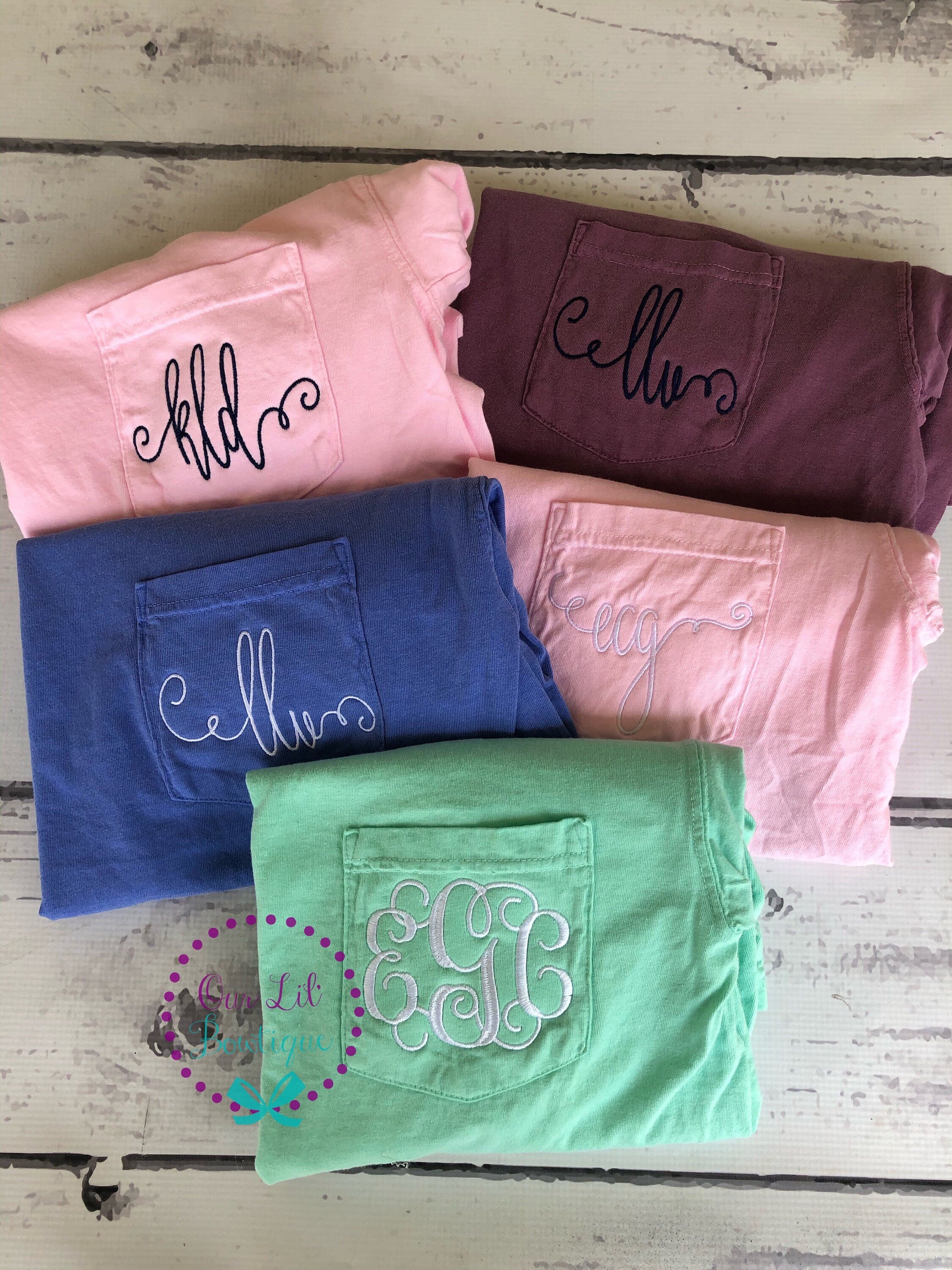 Short Sleeve Comfort Colors Monogram Pocket Tee - Short Sleeve T-Shirt -Comfort Colors - Monogram Pocket T-shirt - Monogram Pocket T-Shirt