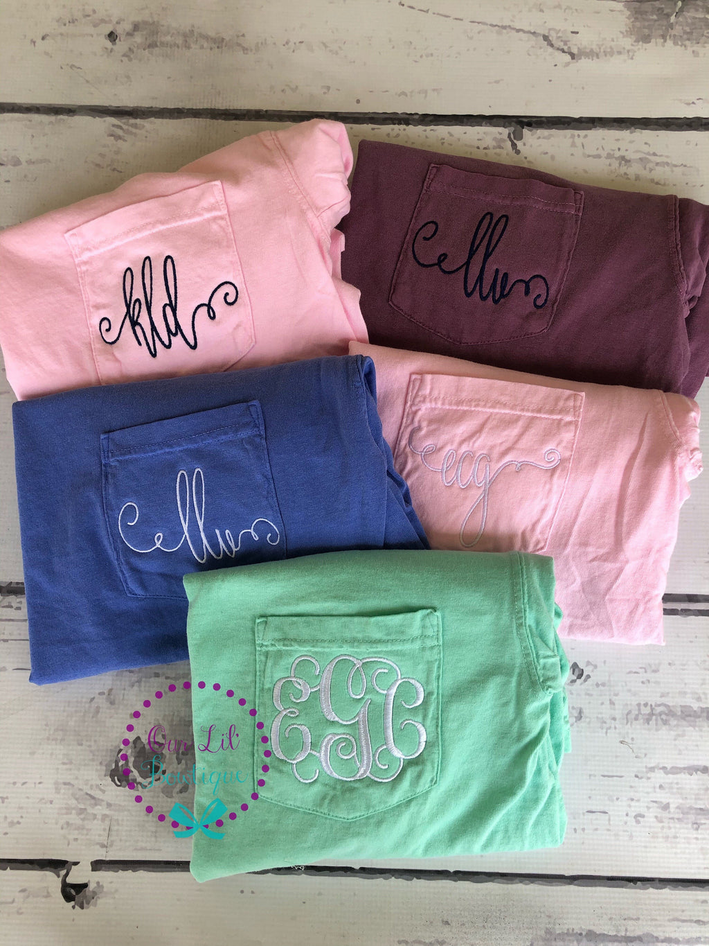 Short Sleeve Comfort Colors Monogram Pocket Tee - Short Sleeve T-Shirt -Comfort Colors - Monogram Pocket T-shirt - Monogram Pocket T-Shirt