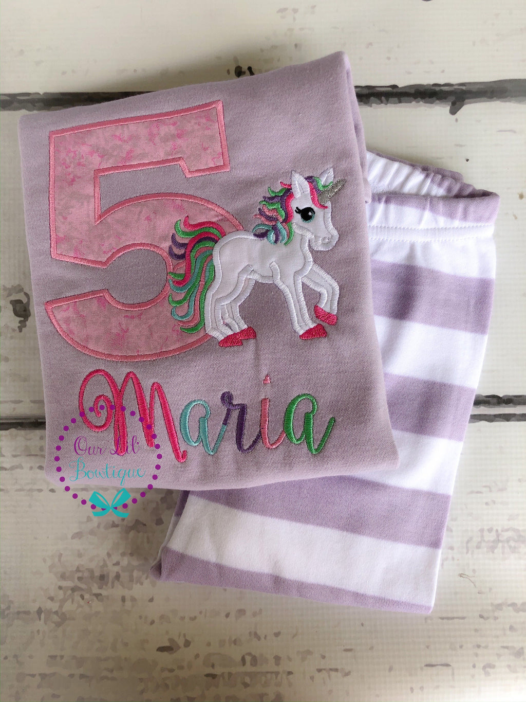 Unicorn Pajamas - Personalized Birthday Applique PJs - Unicorn Applique - Birthday