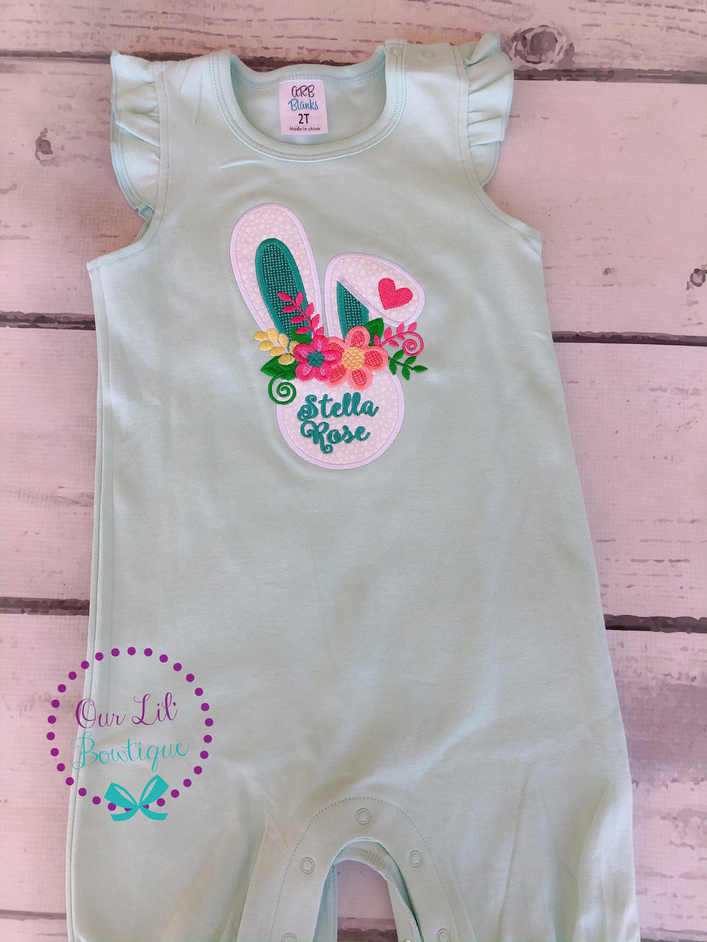 Easter Bunny Applique Shirt: Floral Monogram, Personalized Girl's Shirt