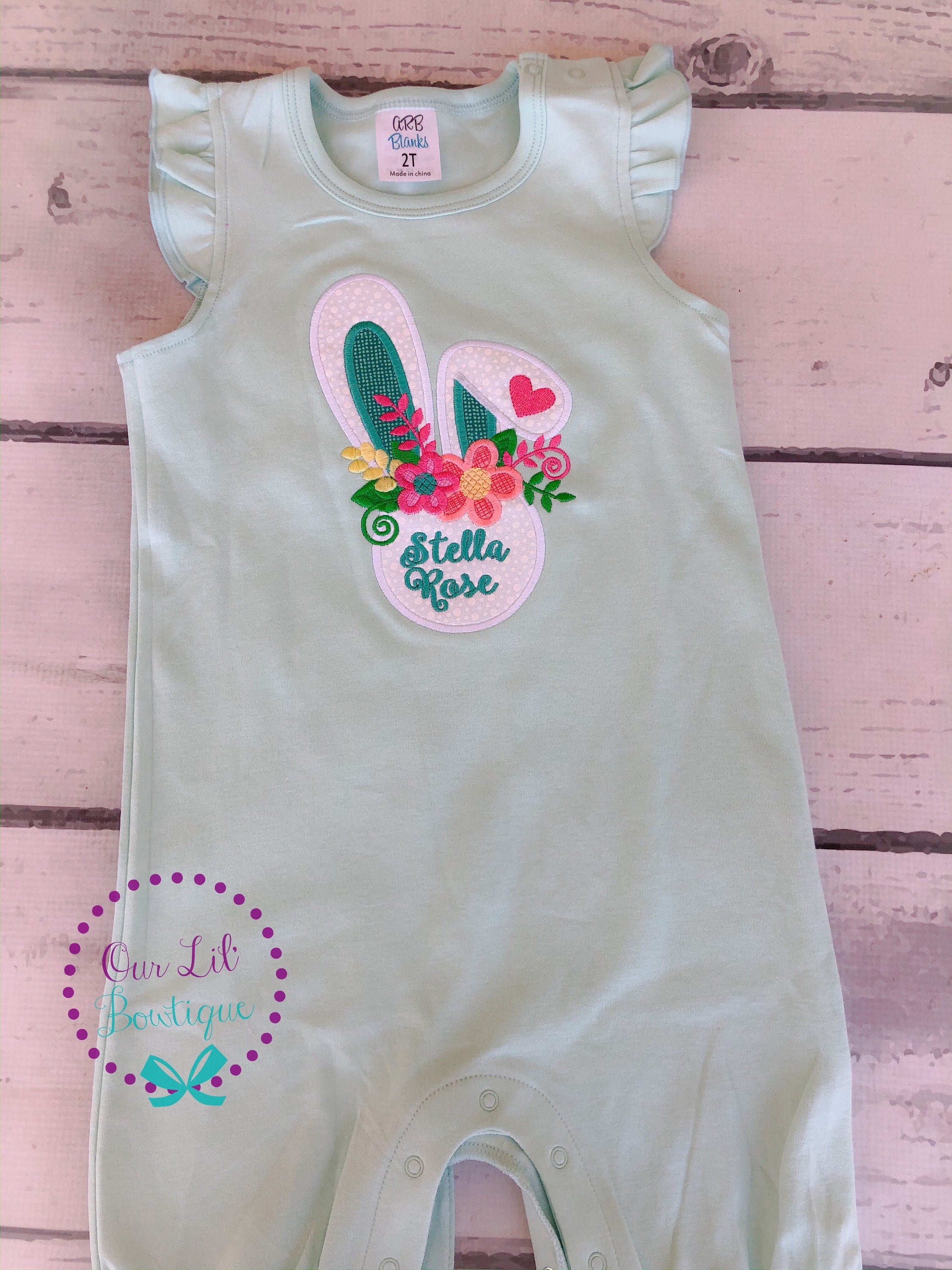 Easter Bunny Applique Shirt: Floral Monogram, Personalized Girl's Shirt