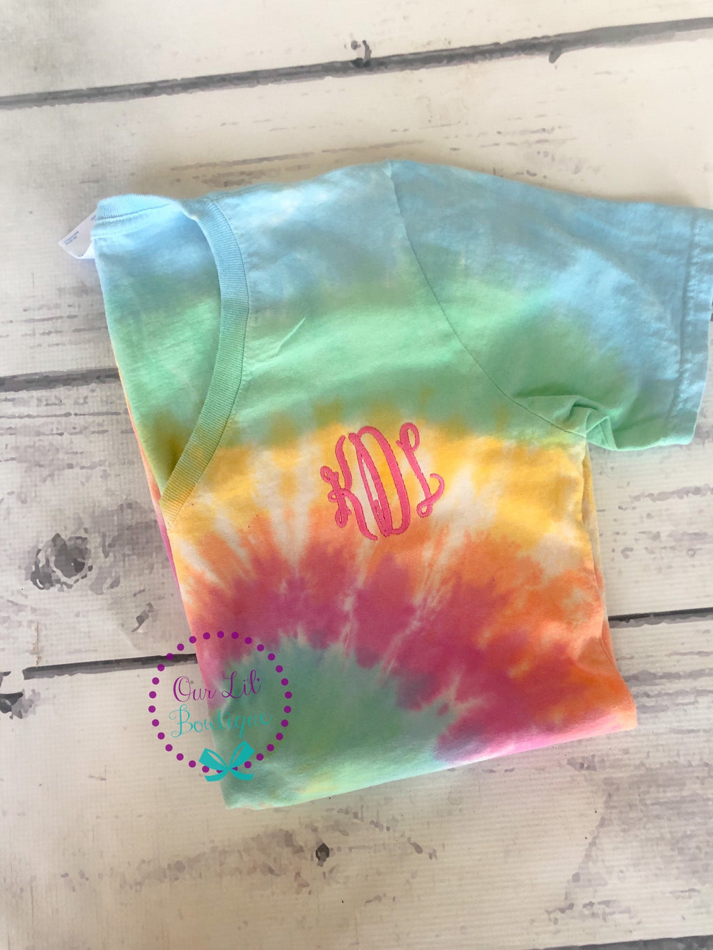 Tie Dye Monogram V-Neck Shirt: Personalized Cotton Tee