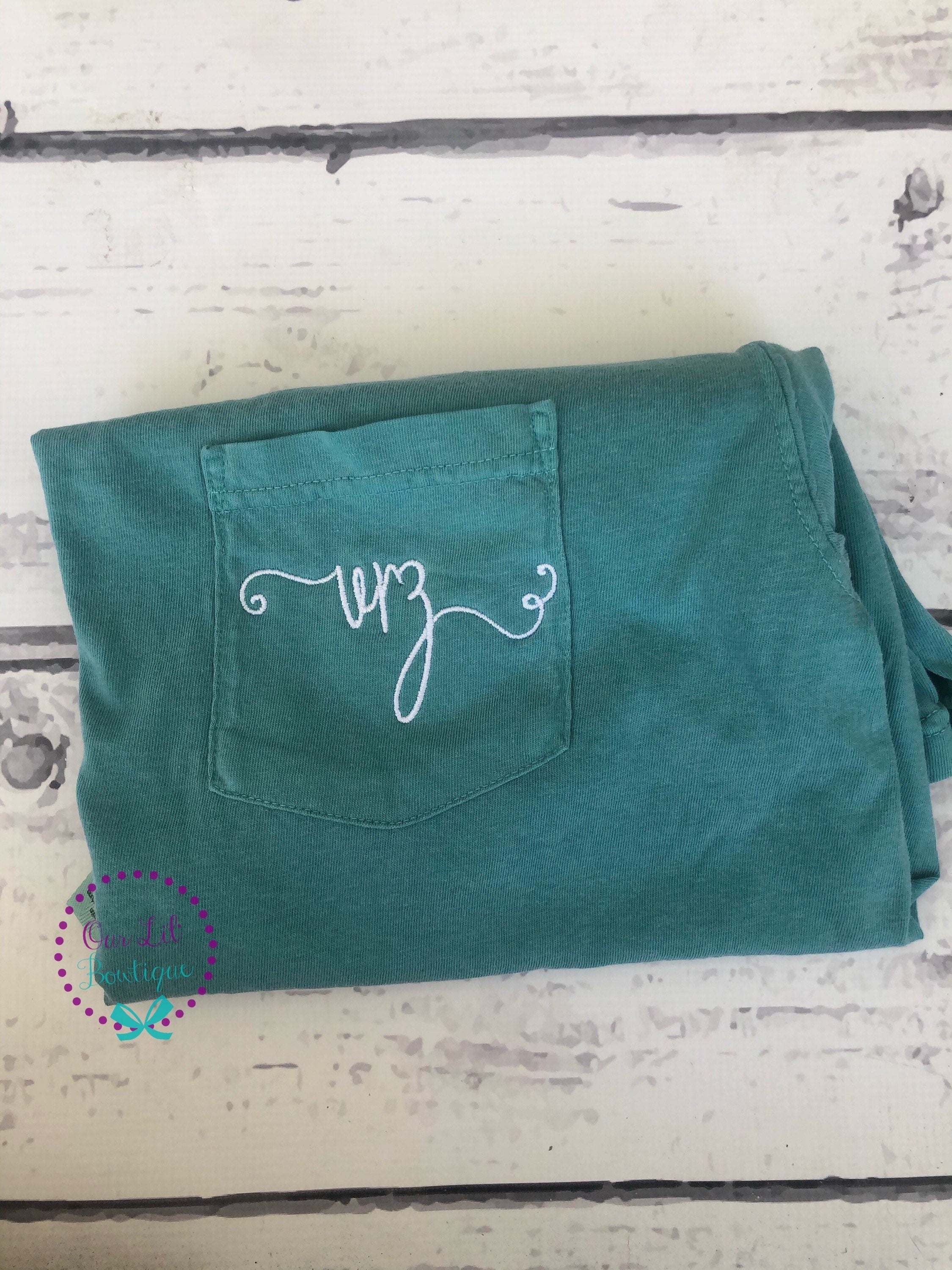 Initials - Short Sleeve Comfort Colors Initial Pocket Tee - Short Sleeve T-Shirt -Comfort Colors - Monogram Pocket T-shirt - Monogram Pocket