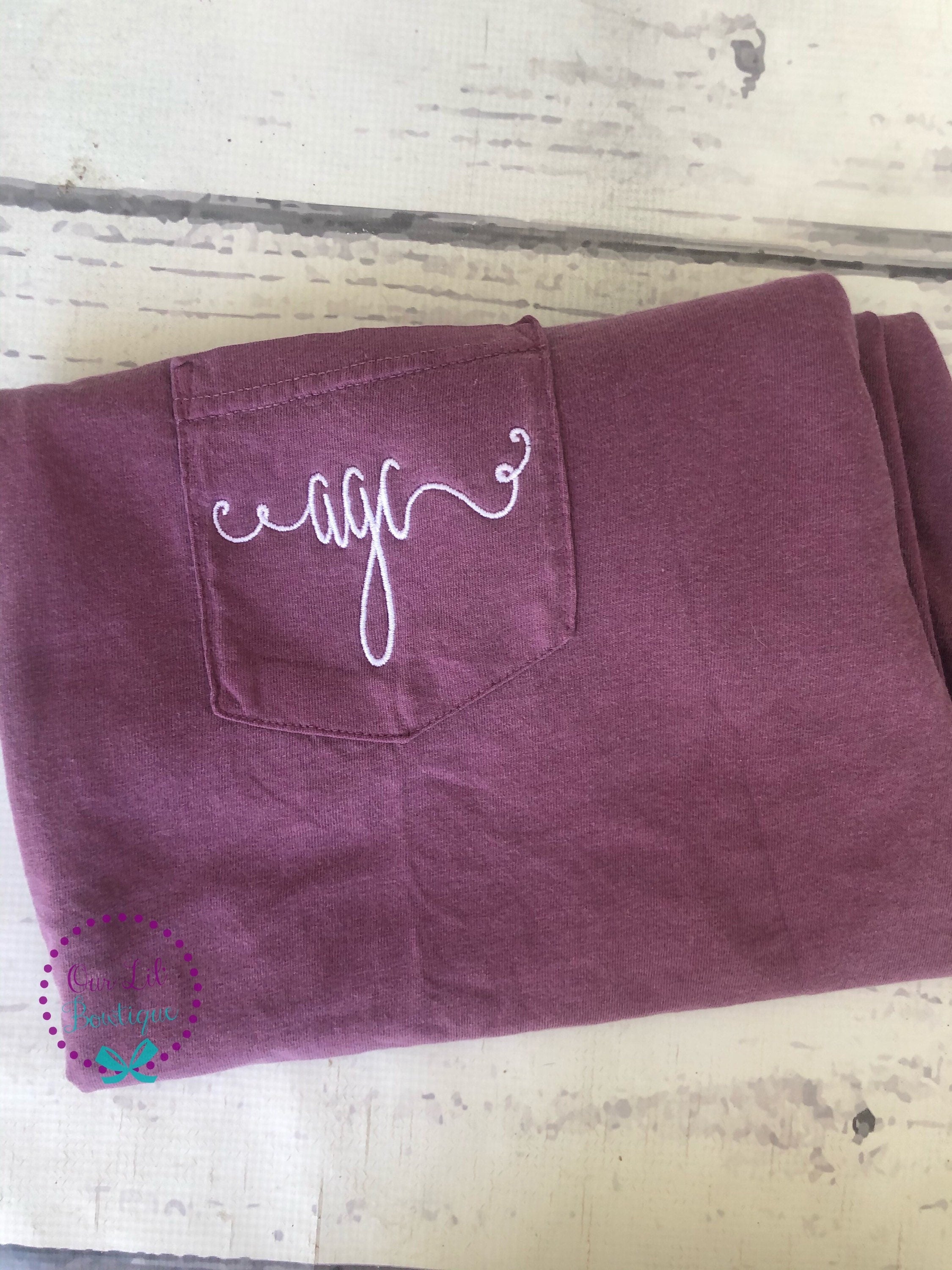 Initials - Short Sleeve Comfort Colors Initial Pocket Tee - Short Sleeve T-Shirt -Comfort Colors - Monogram Pocket T-shirt - Monogram Pocket