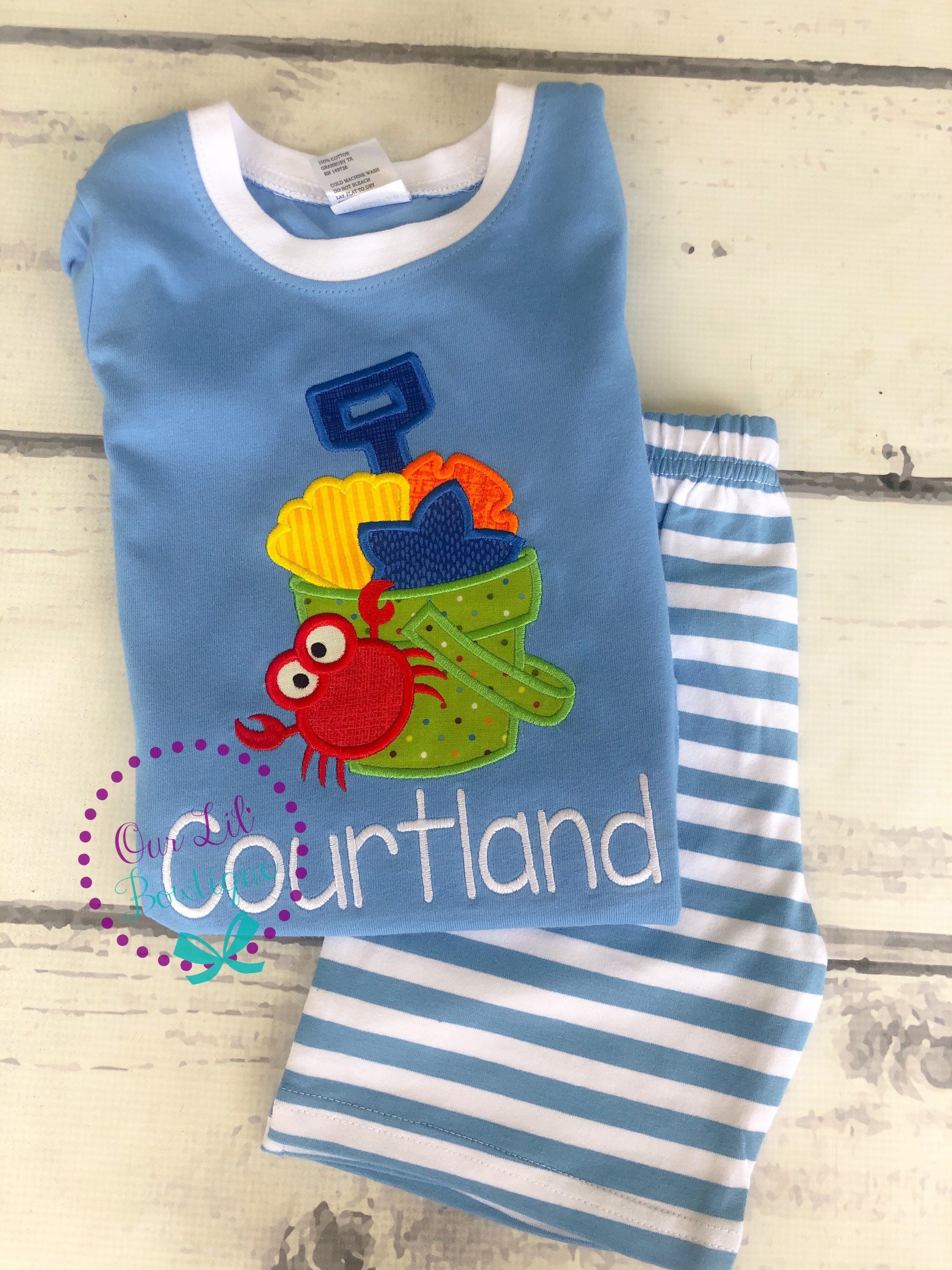 Personalized Beach Outfit: Sandbucket Applique Shirt, Vacation Set