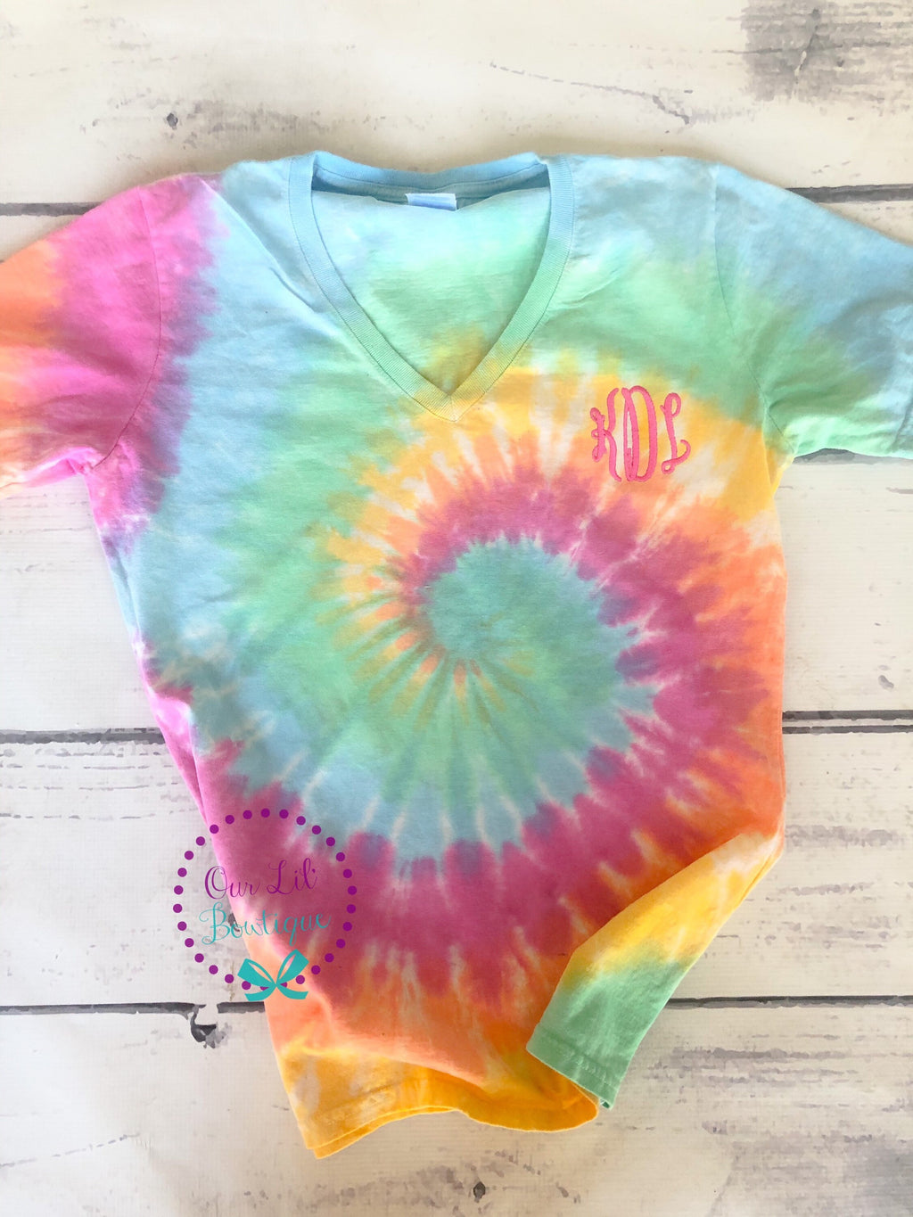 Tie Dye Monogram V-Neck Shirt: Personalized Cotton Tee