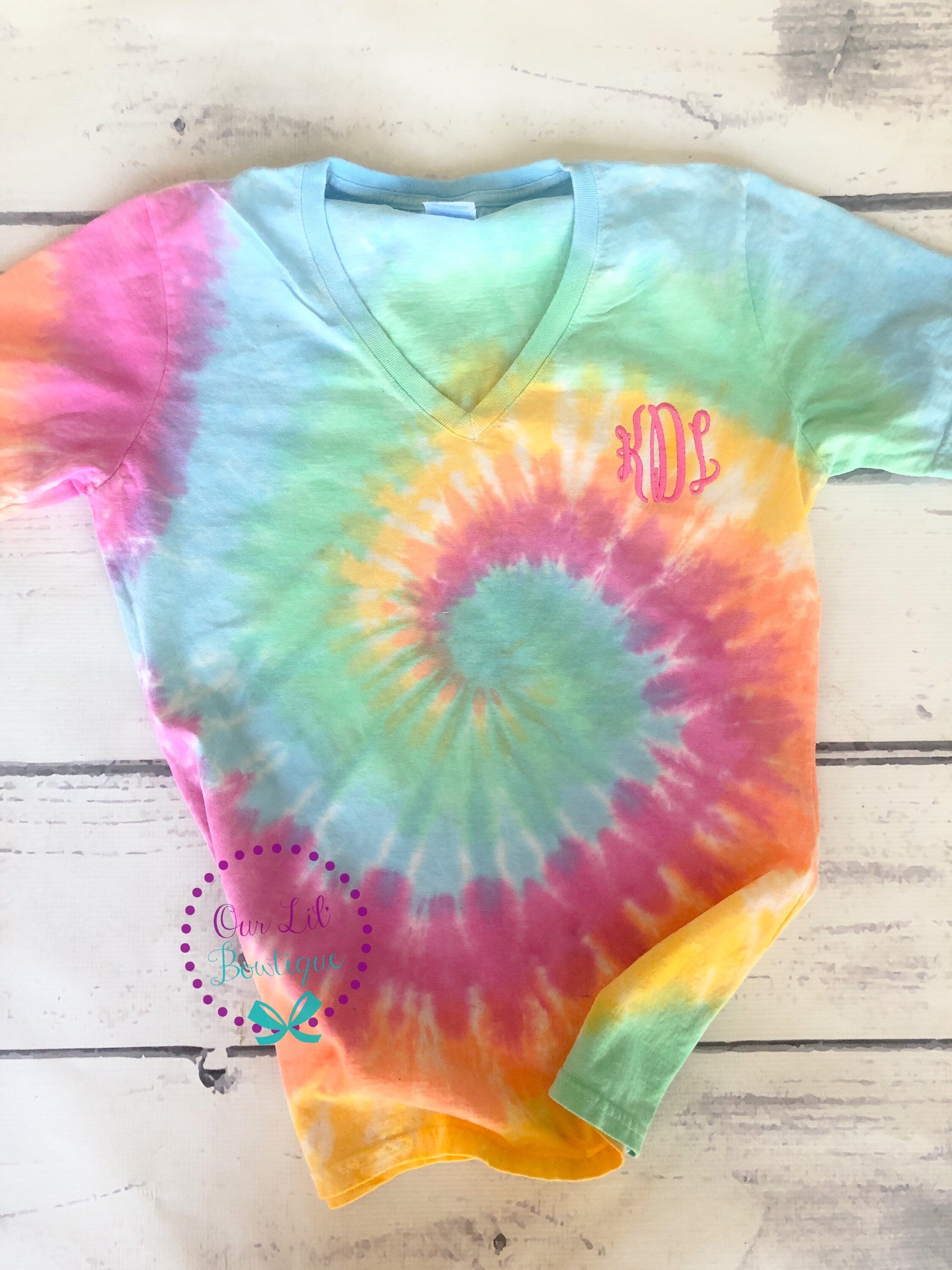 Tie Dye Monogram V-Neck Shirt: Personalized Cotton Tee