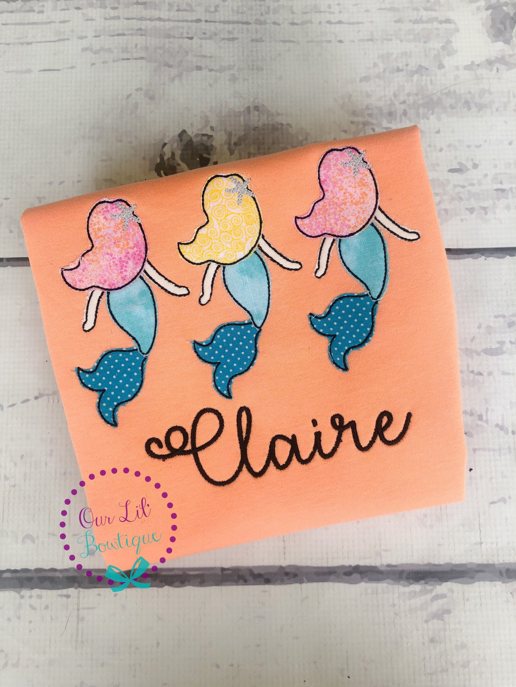 Embroidered Mermaid Trio Shirt: Personalized Birthday Outfit