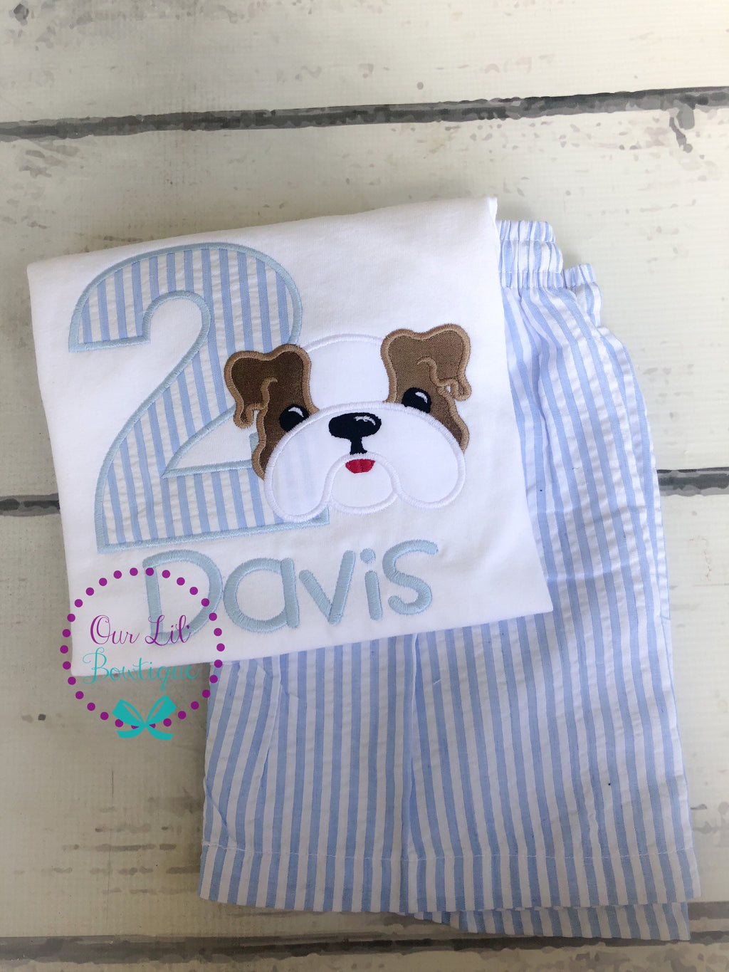 Personalized Bulldog Applique Birthday Shirt