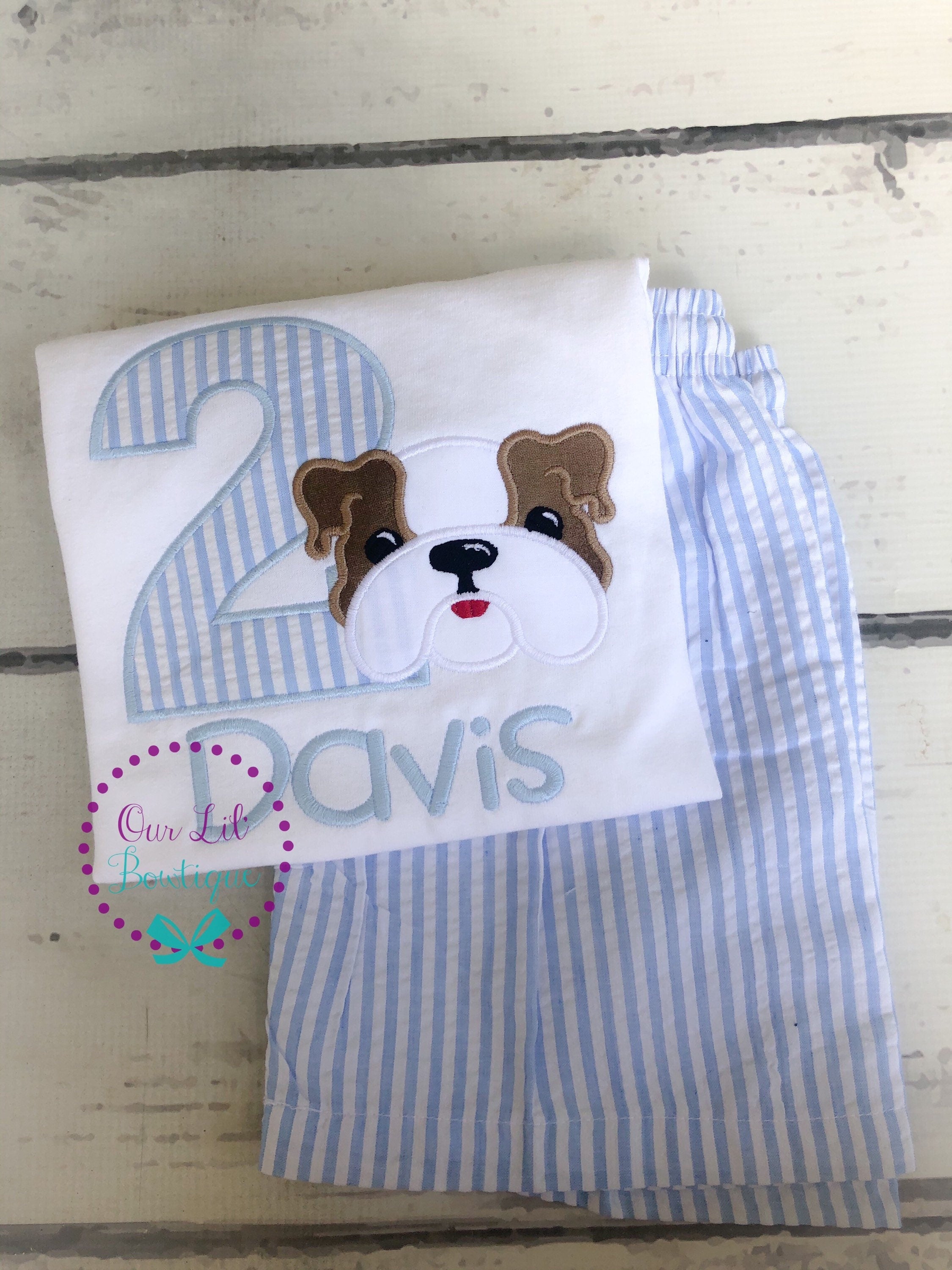 Personalized Bulldog Applique Birthday Shirt