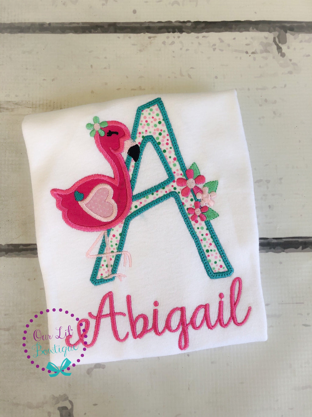 Personalized Flamingo Birthday Shirt - Applique Number Tee