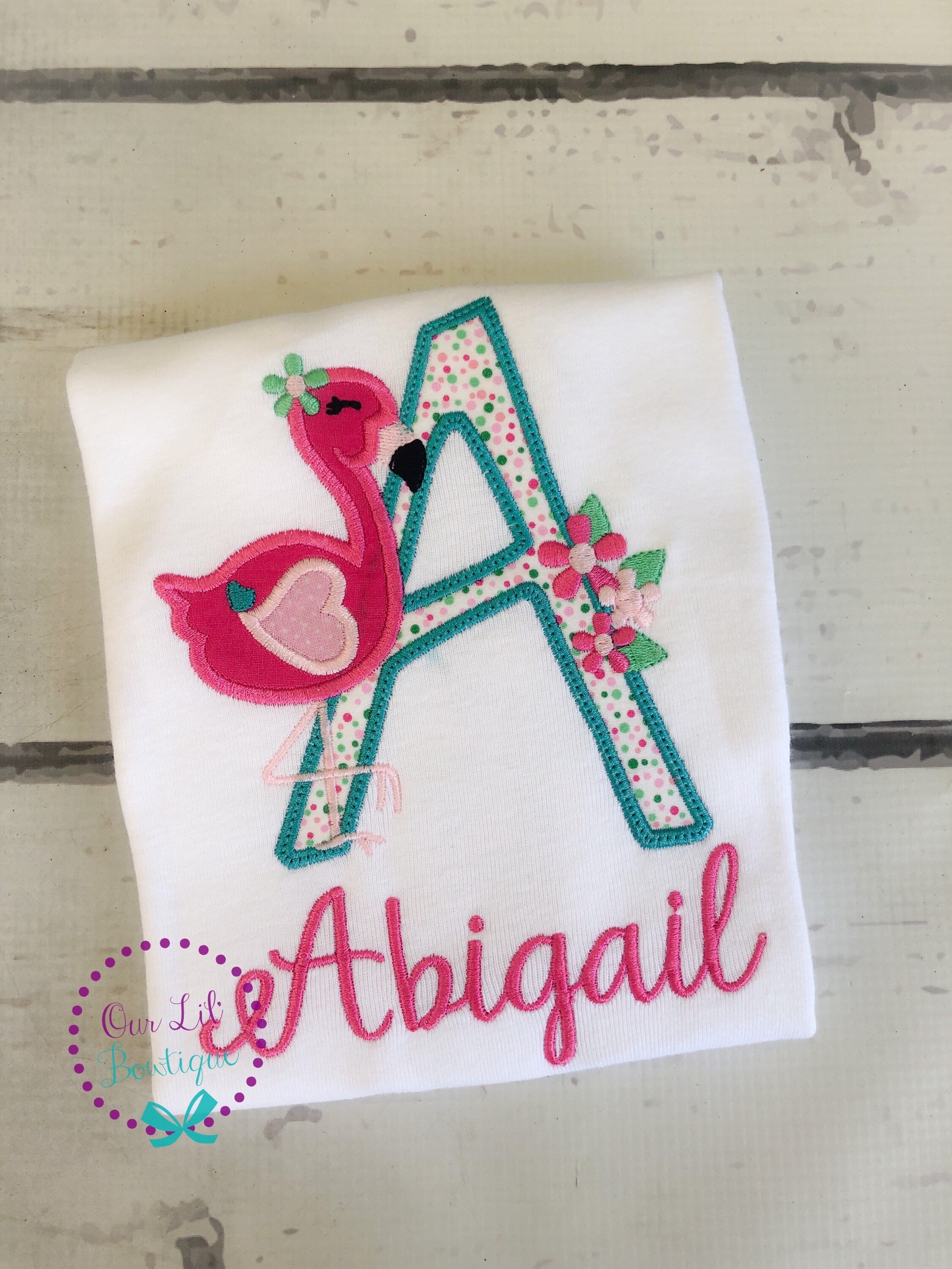 Personalized Flamingo Birthday Shirt - Applique Number Tee