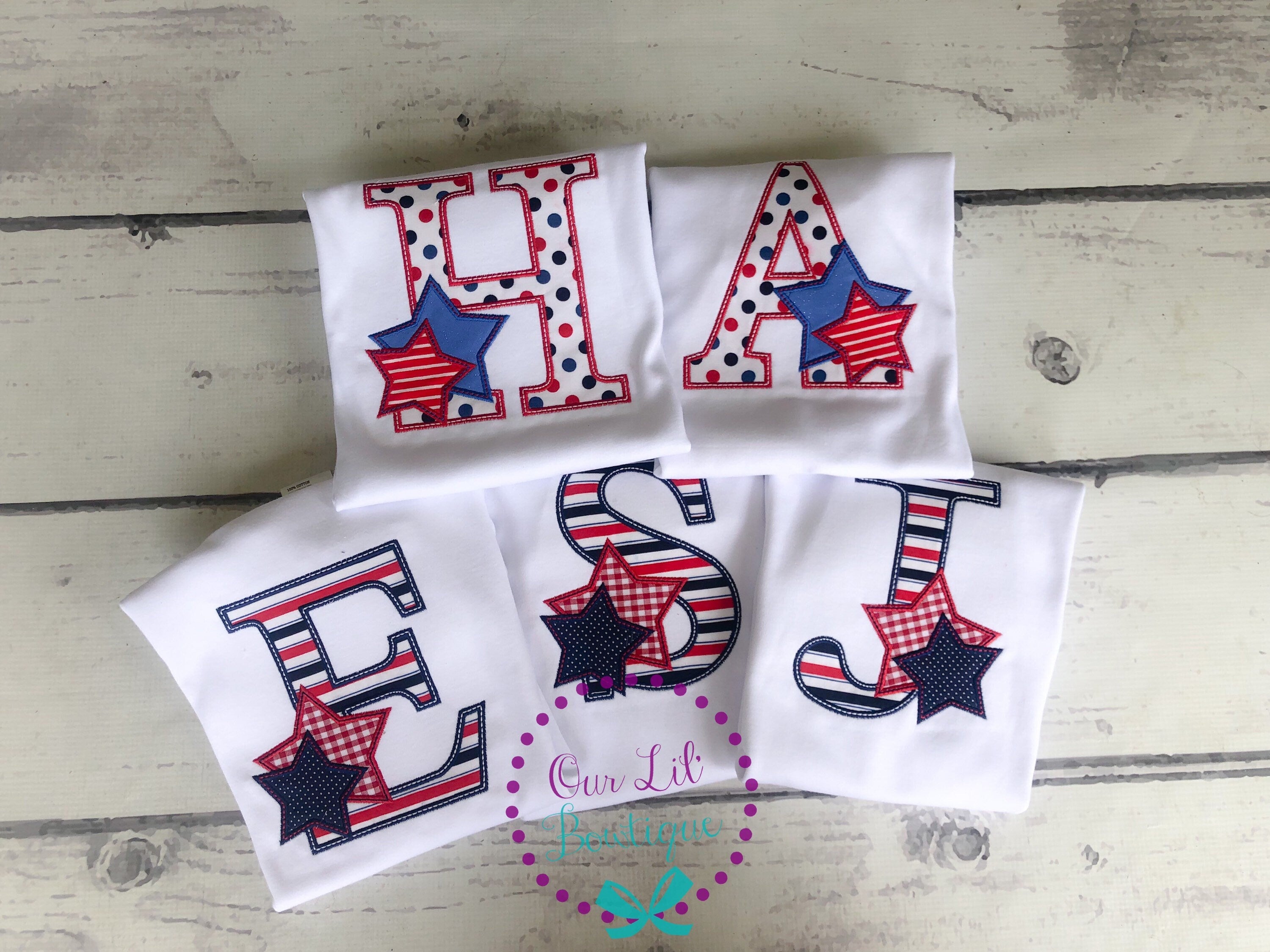 Personalized 4th of July Applique Shirt - Patriotic Initial