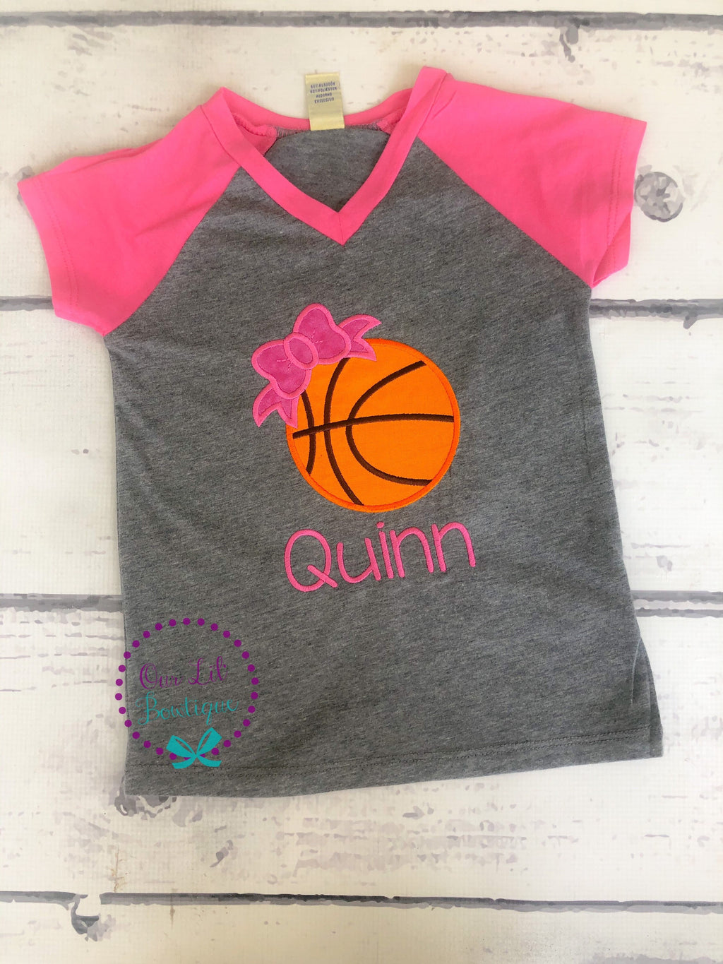 Personalized Basketball Raglan Shirt: Bow, Toddler, Baby