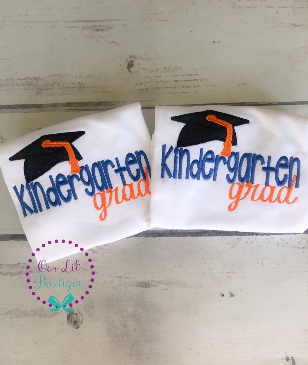 Kindergarten Graduation Shirt: Embroidered Grad Applique, Customizable Colors