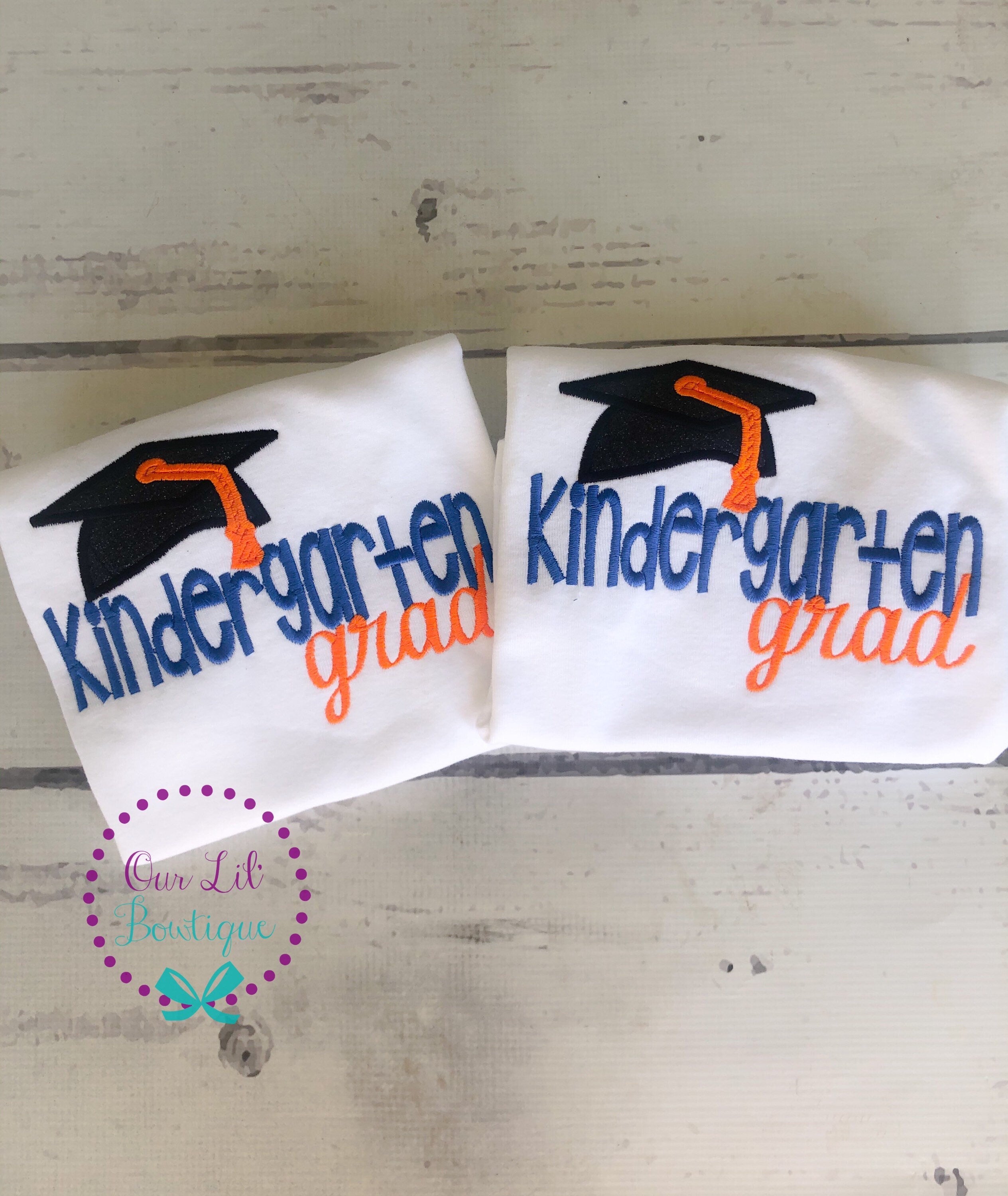 Kindergarten Graduation Shirt: Embroidered Grad Applique, Customizable Colors
