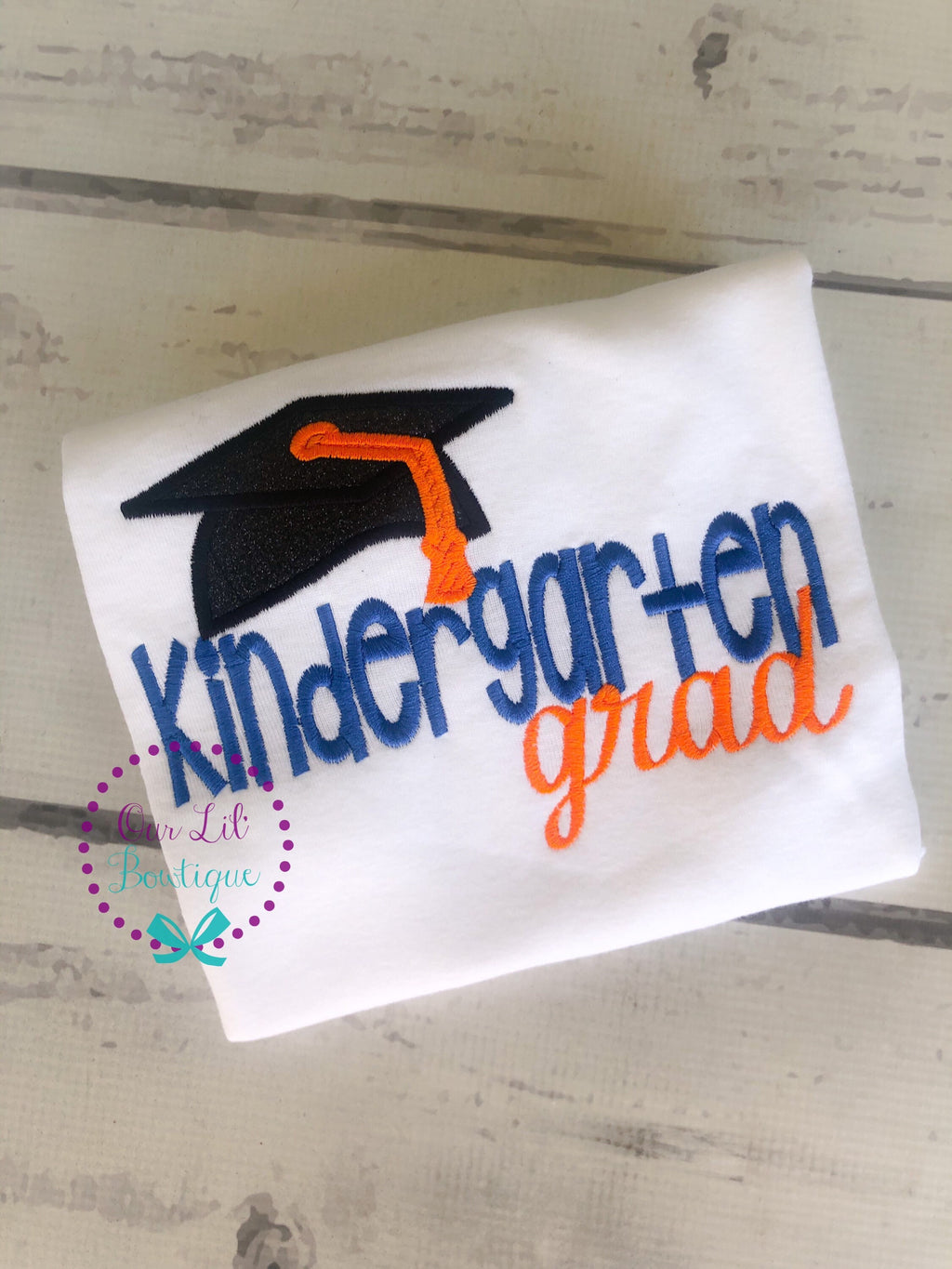 Kindergarten Graduation Shirt: Embroidered Grad Applique, Customizable Colors