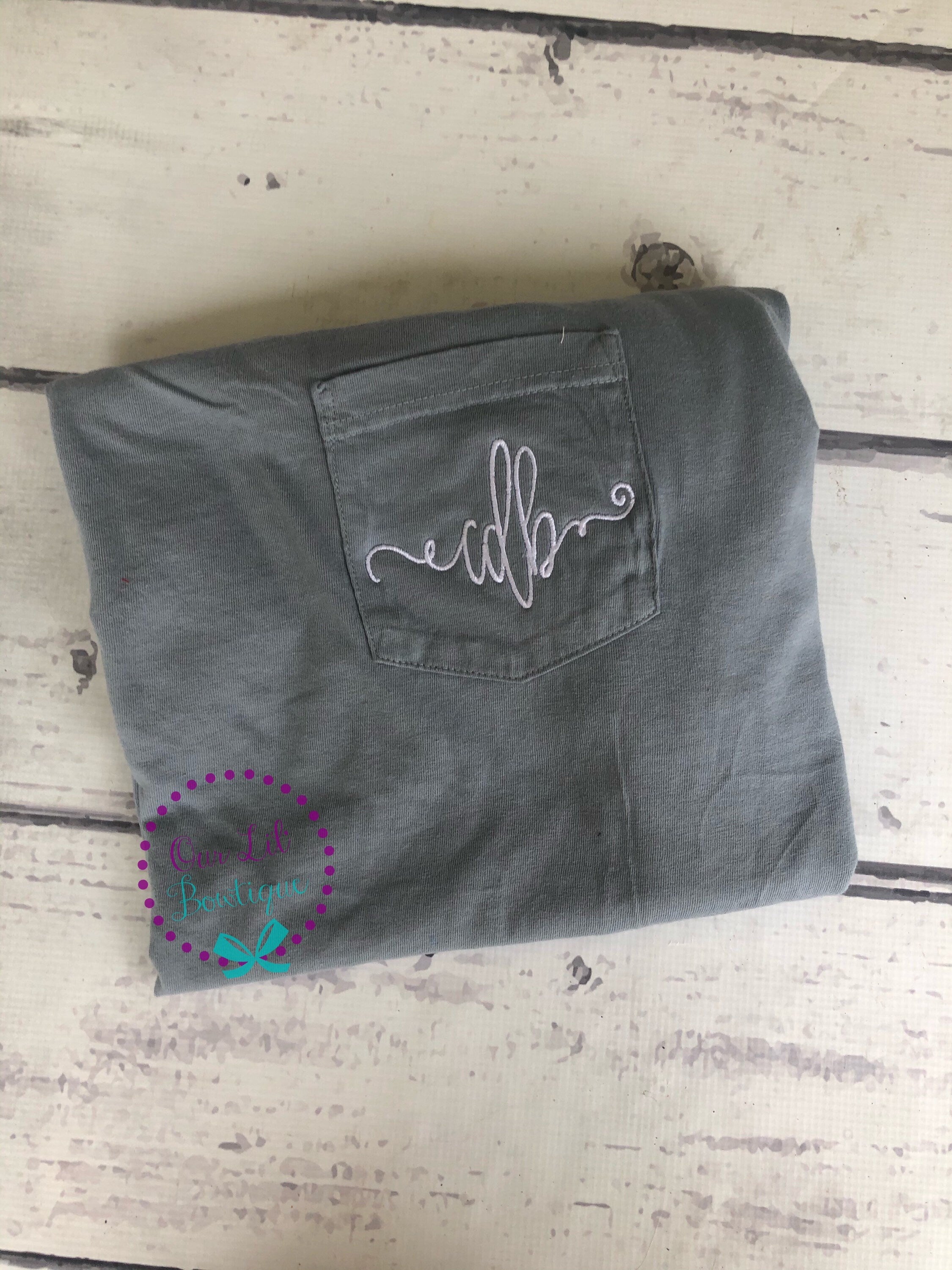 Initials - Short Sleeve Comfort Colors Initial Pocket Tee - Short Sleeve T-Shirt -Comfort Colors - Monogram Pocket T-shirt - Monogram Pocket
