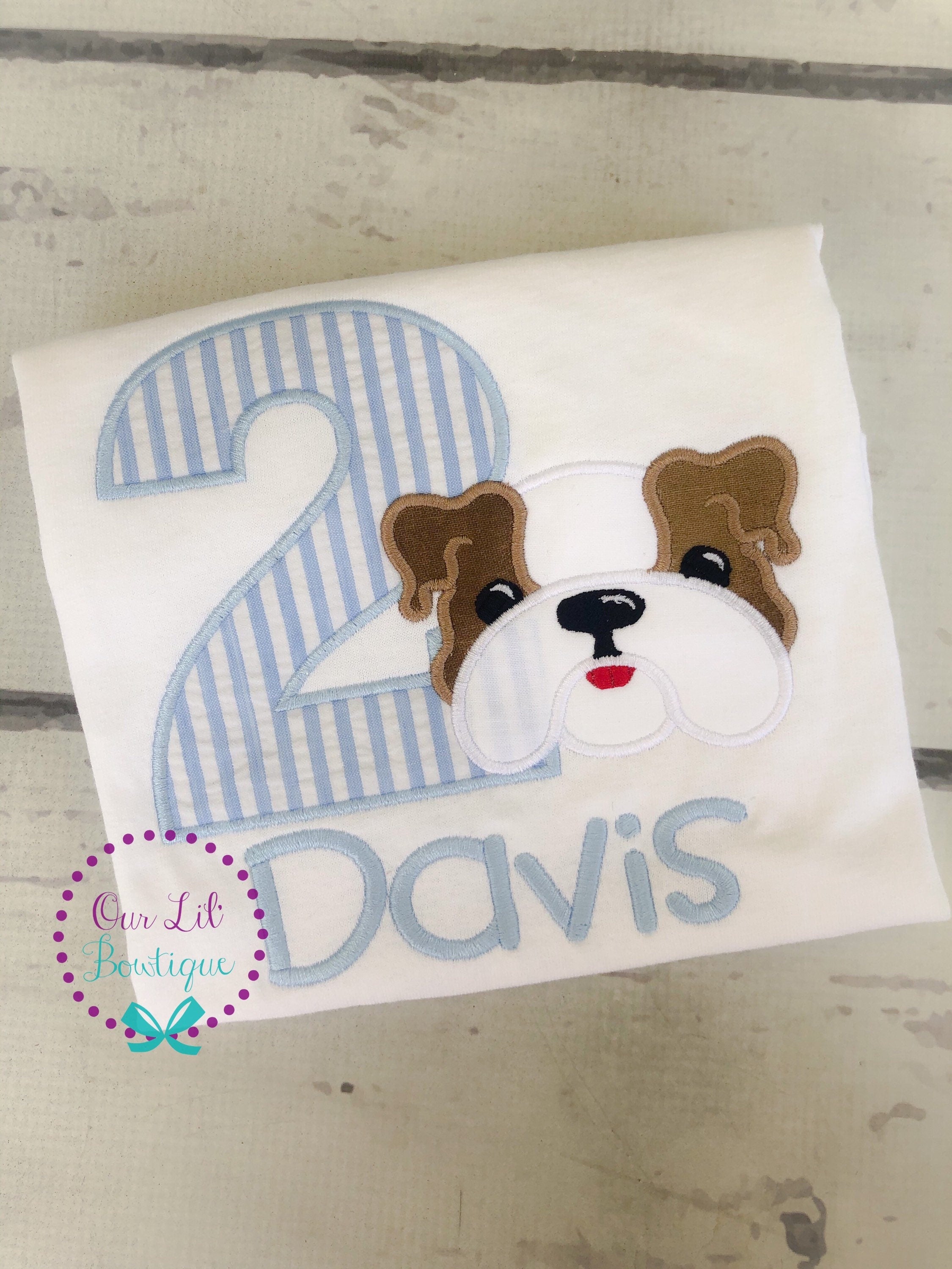 Personalized Bulldog Applique Birthday Shirt
