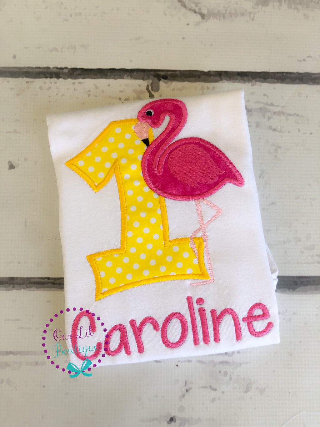 Flamingo 1st Birthday Shirt - Personalized Applique Bodysuit