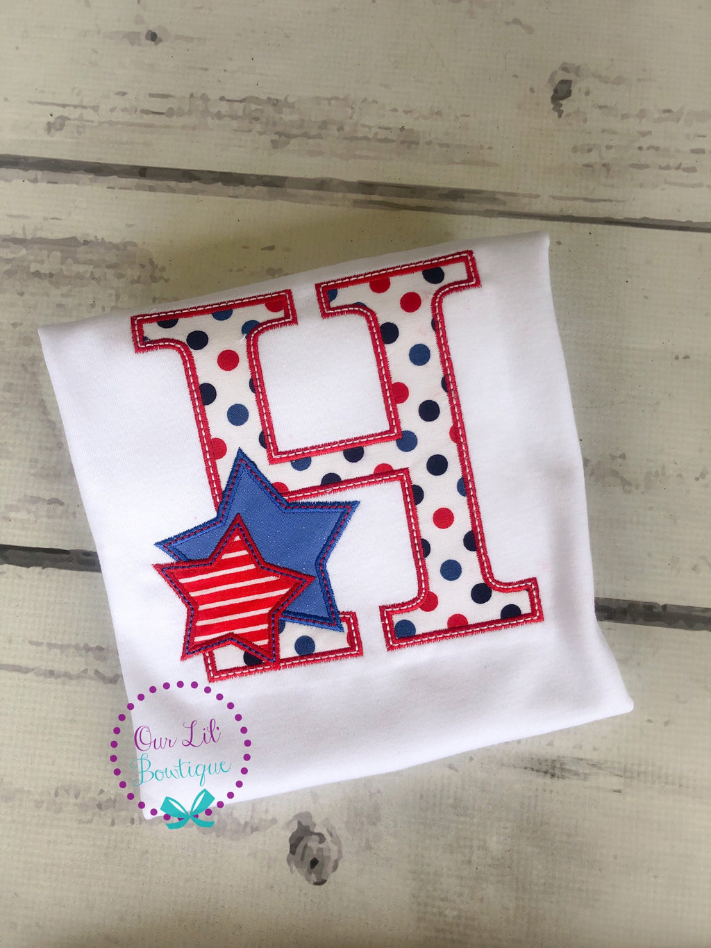 Personalized 4th of July Applique Shirt - Patriotic Initial