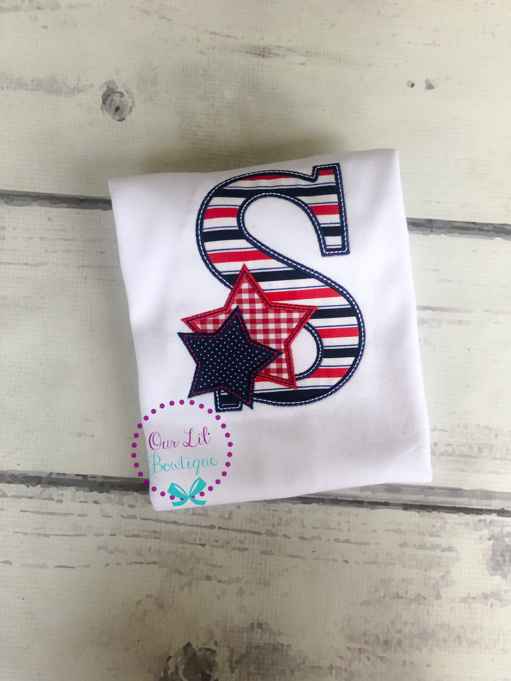 Personalized 4th of July Applique Shirt - Patriotic Initial