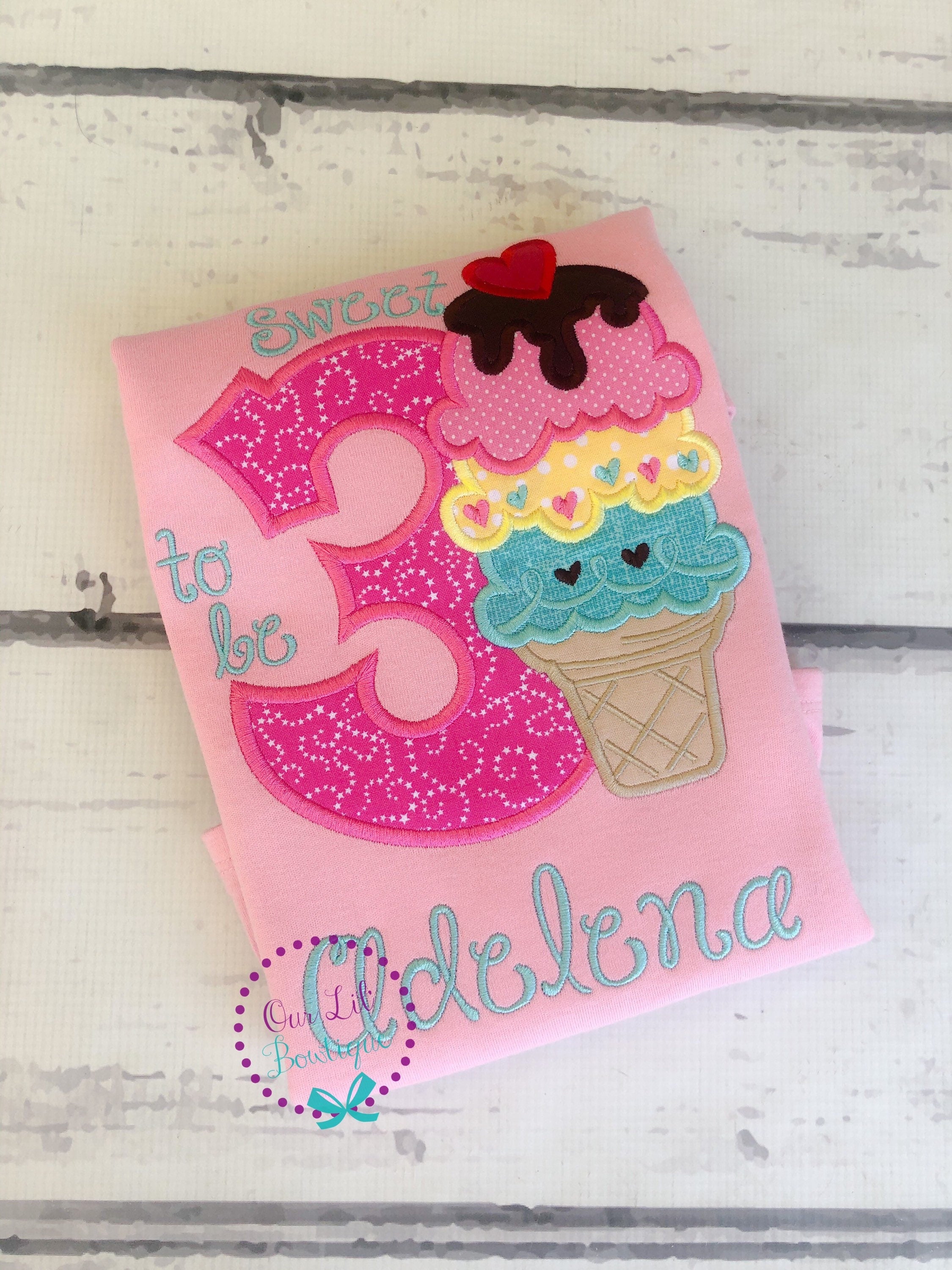Ice Cream Birthday Shirt - Ice Cream Birthday - It's Sweet To Be Three - Birthday Shirt- Personalized Birthday - Personalized - Birthday