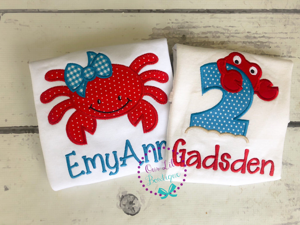 Personalized Crab Applique Shirt: Summer Birthday Outfit