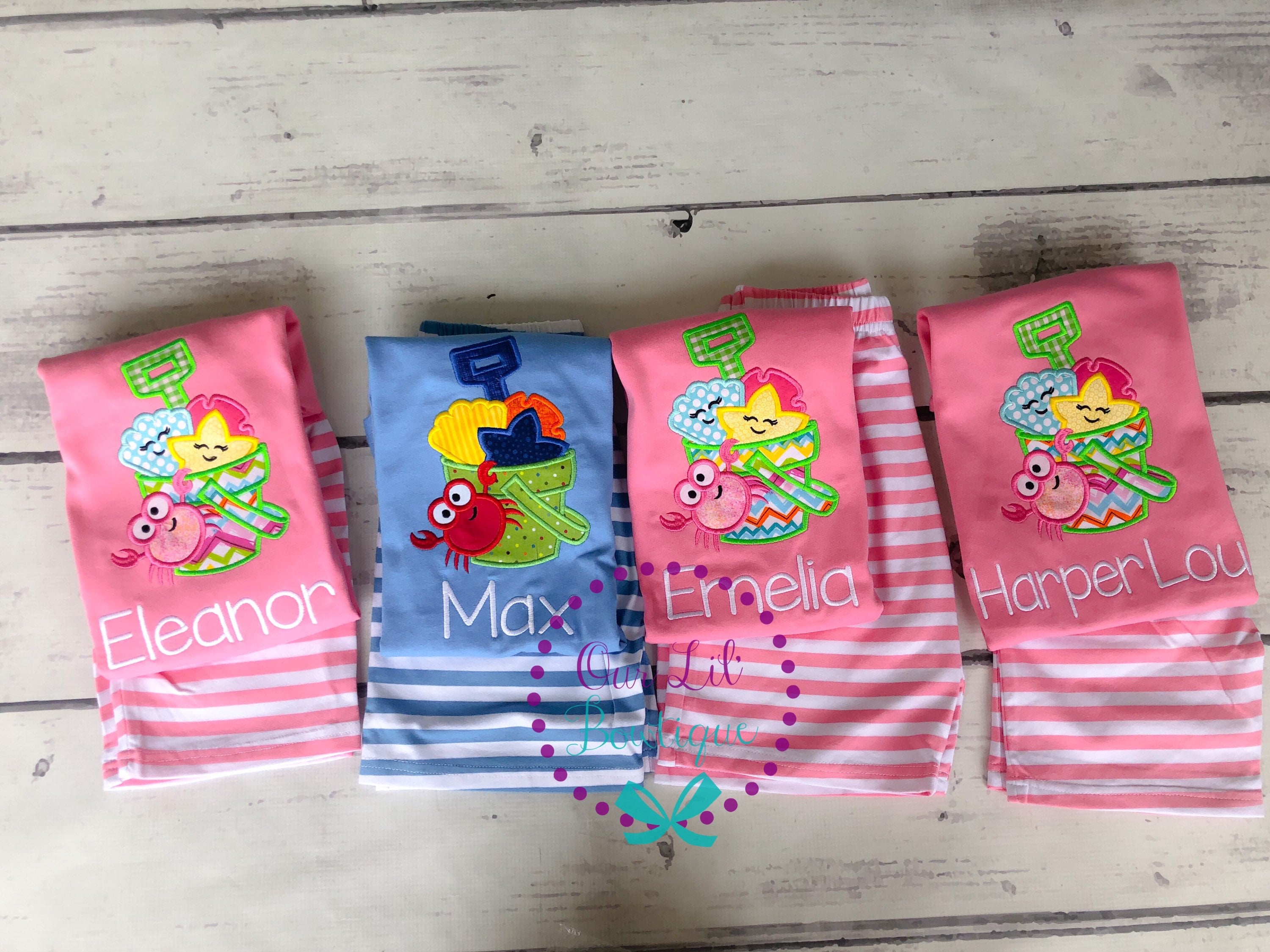 Personalized Beach Outfit: Sandbucket Applique Shirt, Vacation Set