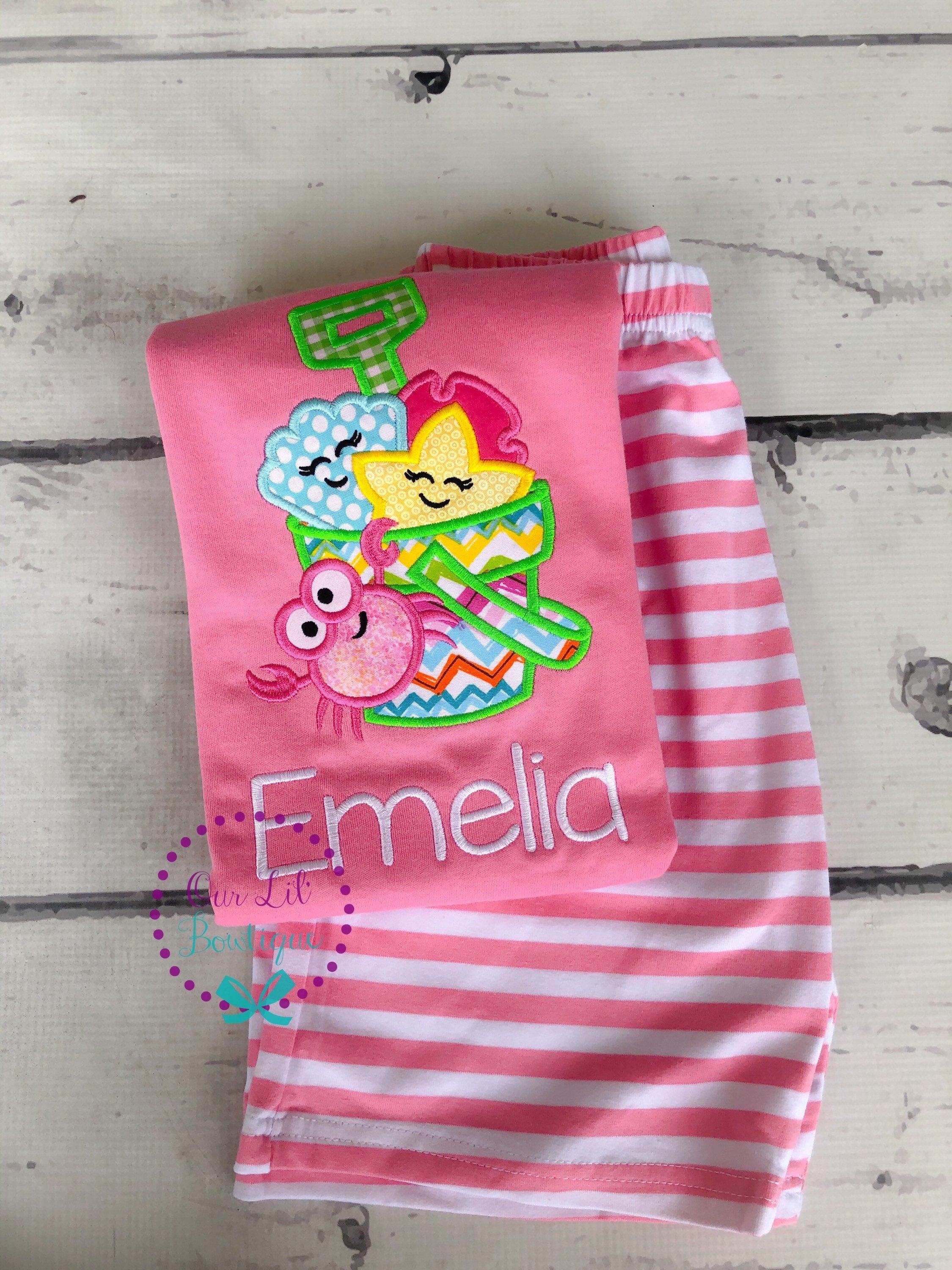 Personalized Beach Outfit: Sandbucket Applique Shirt, Vacation Set