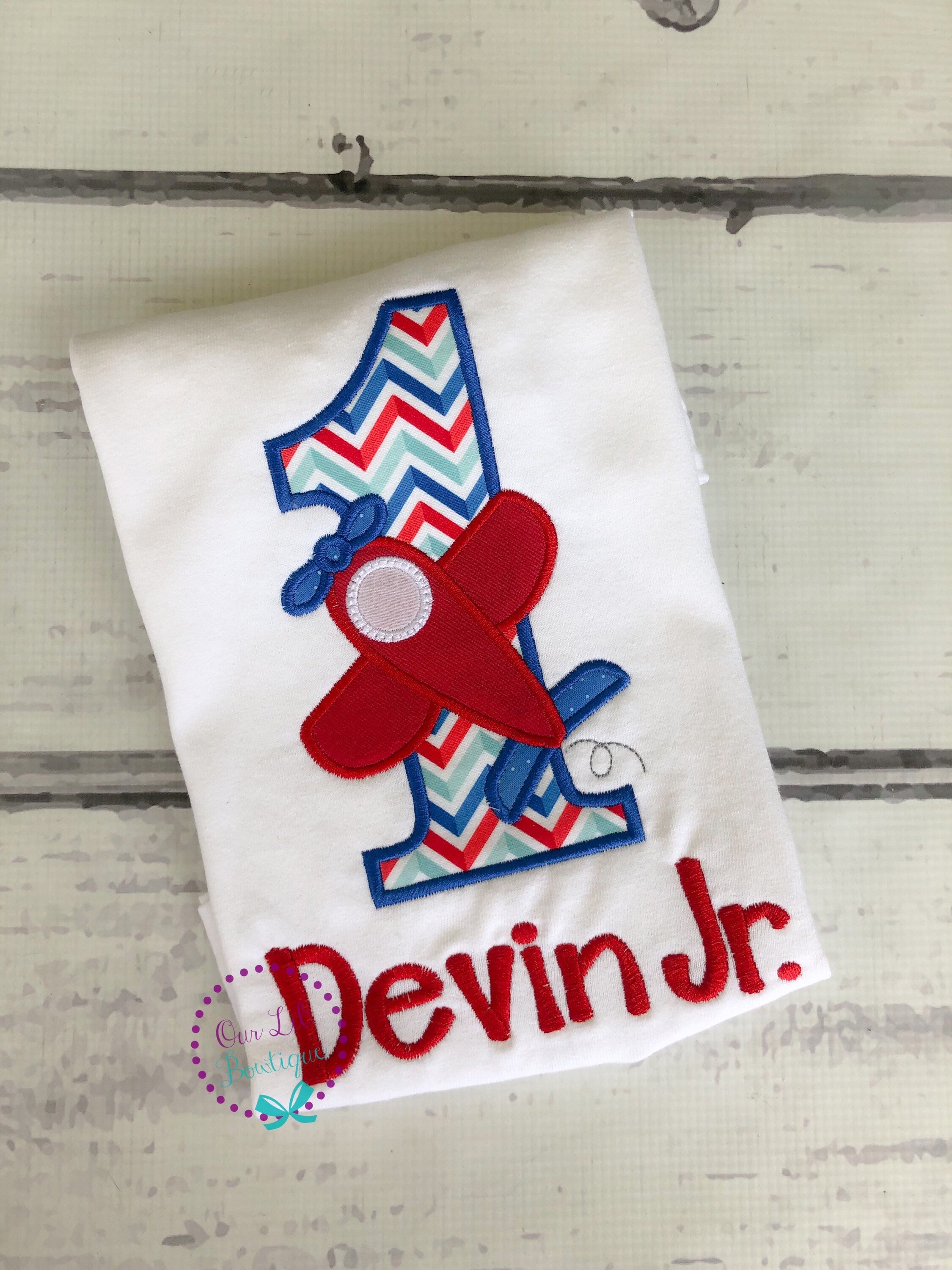 Personalized Airplane Birthday Shirt: Embroidered Cotton Tee