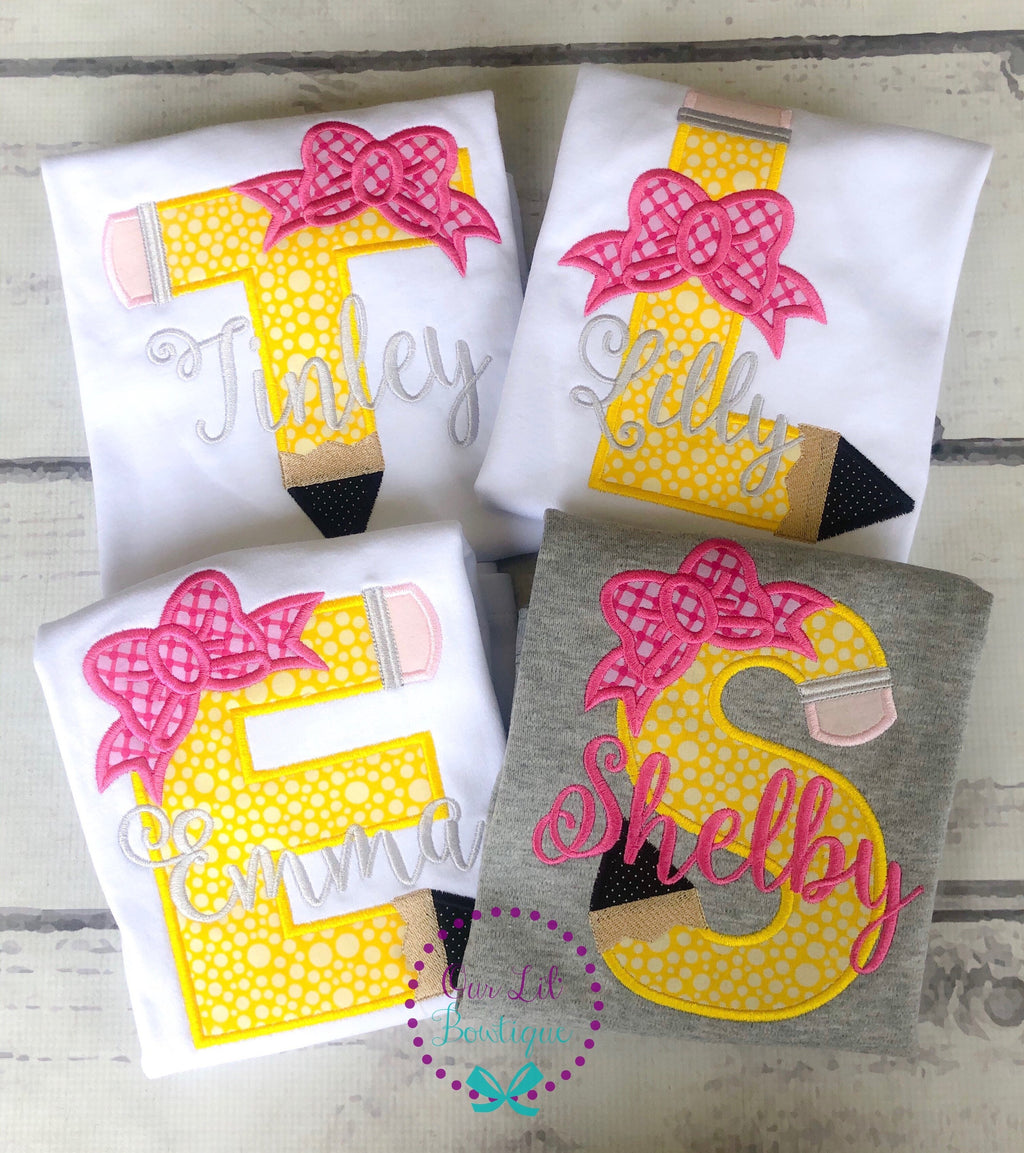 Pencil Shirt - Pencil Back to School Shirt - School Shirt - Preschool Shirt -Monogram Shirt - School Supplies - Kindergarten Shirt - Girl