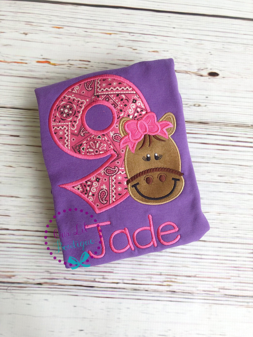 Personalized Horse Birthday Shirt: Pink Bandana Pony Applique