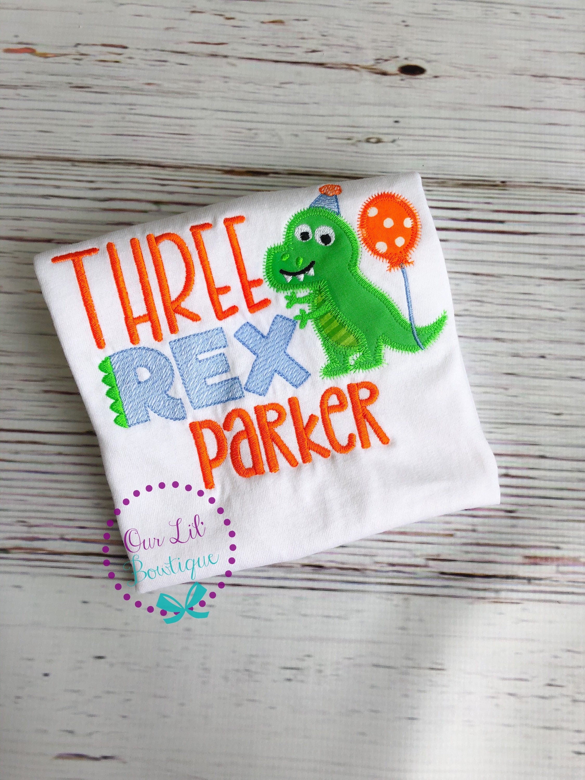 Three Rex Dinosaur 3rd Birthday Shirt - Personalized Dinosaur Party