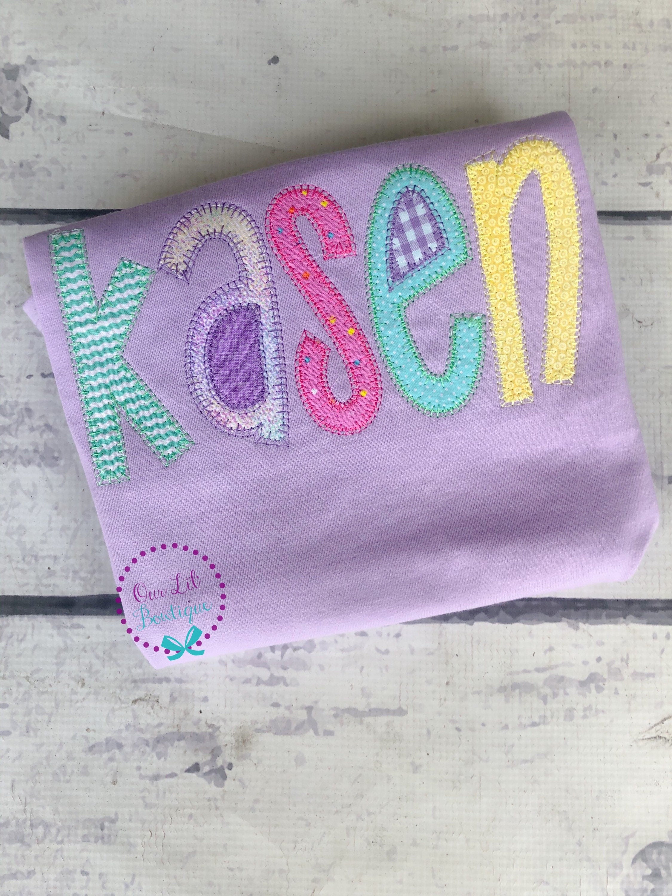 Personalized Name Shirt - Girls Name Shirt - Birthday - Appliqued Name Shirt - Vintage Stitch Name Shirt - Girls Monogram Shirt - Applique