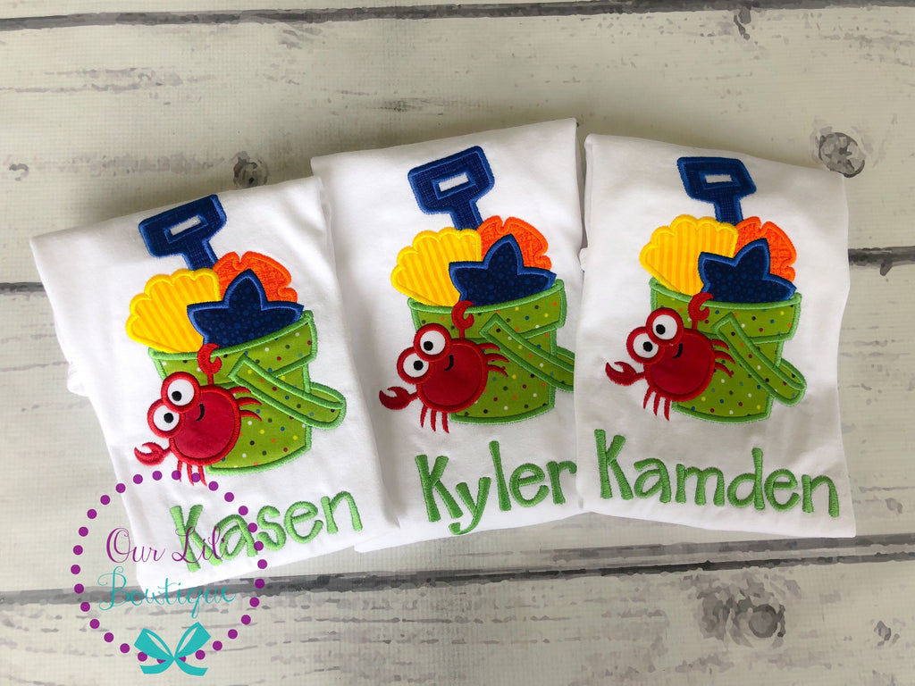 Personalized Sand Pail Applique Shirt - Beach Vacation Outfit