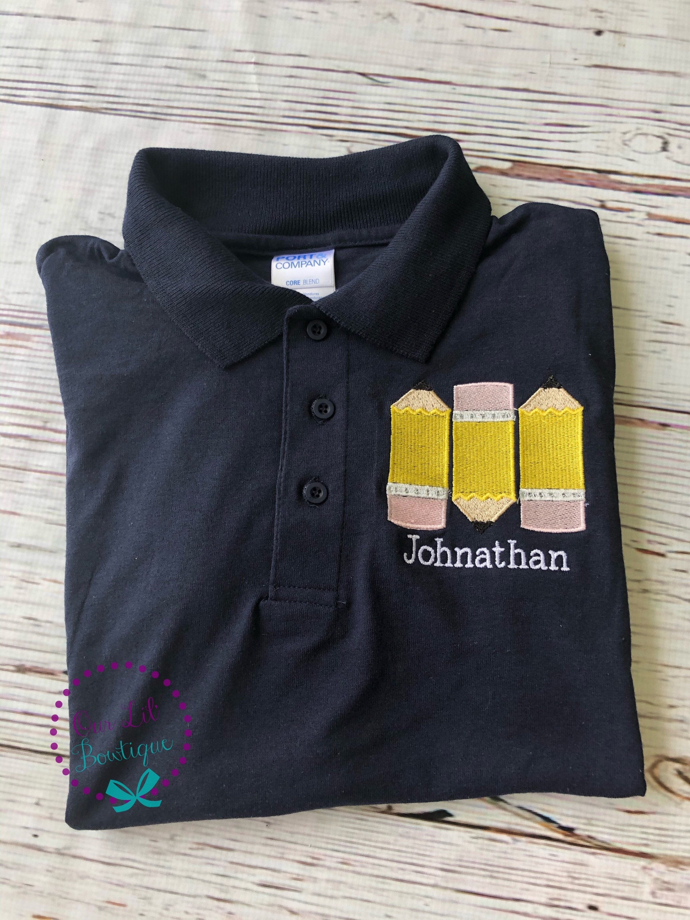 Monogrammed Pencil Polo Shirt - Back to School Outfit