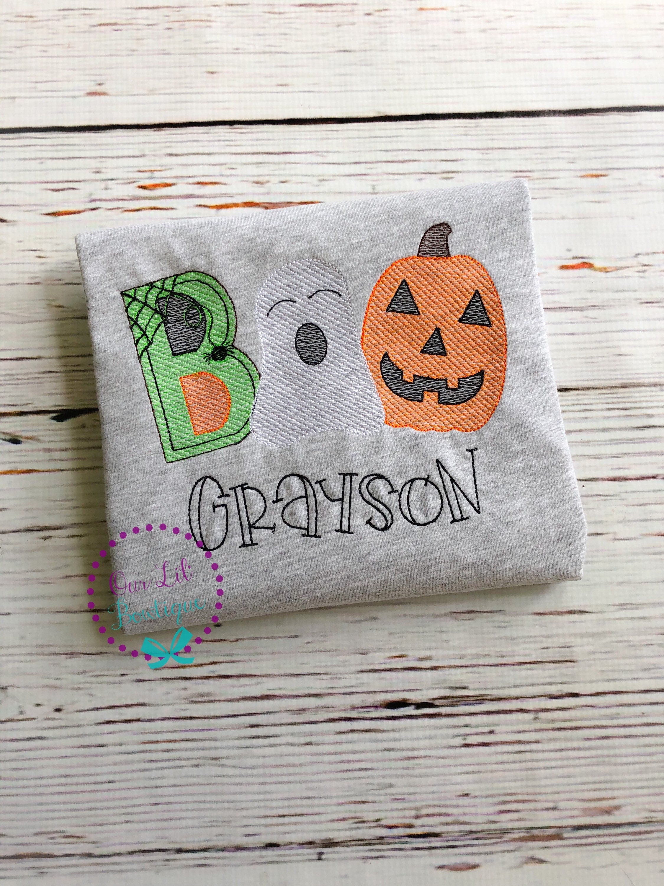 Embroidered Halloween Shirt: Ghost, Pumpkin, Personalized Boo Design