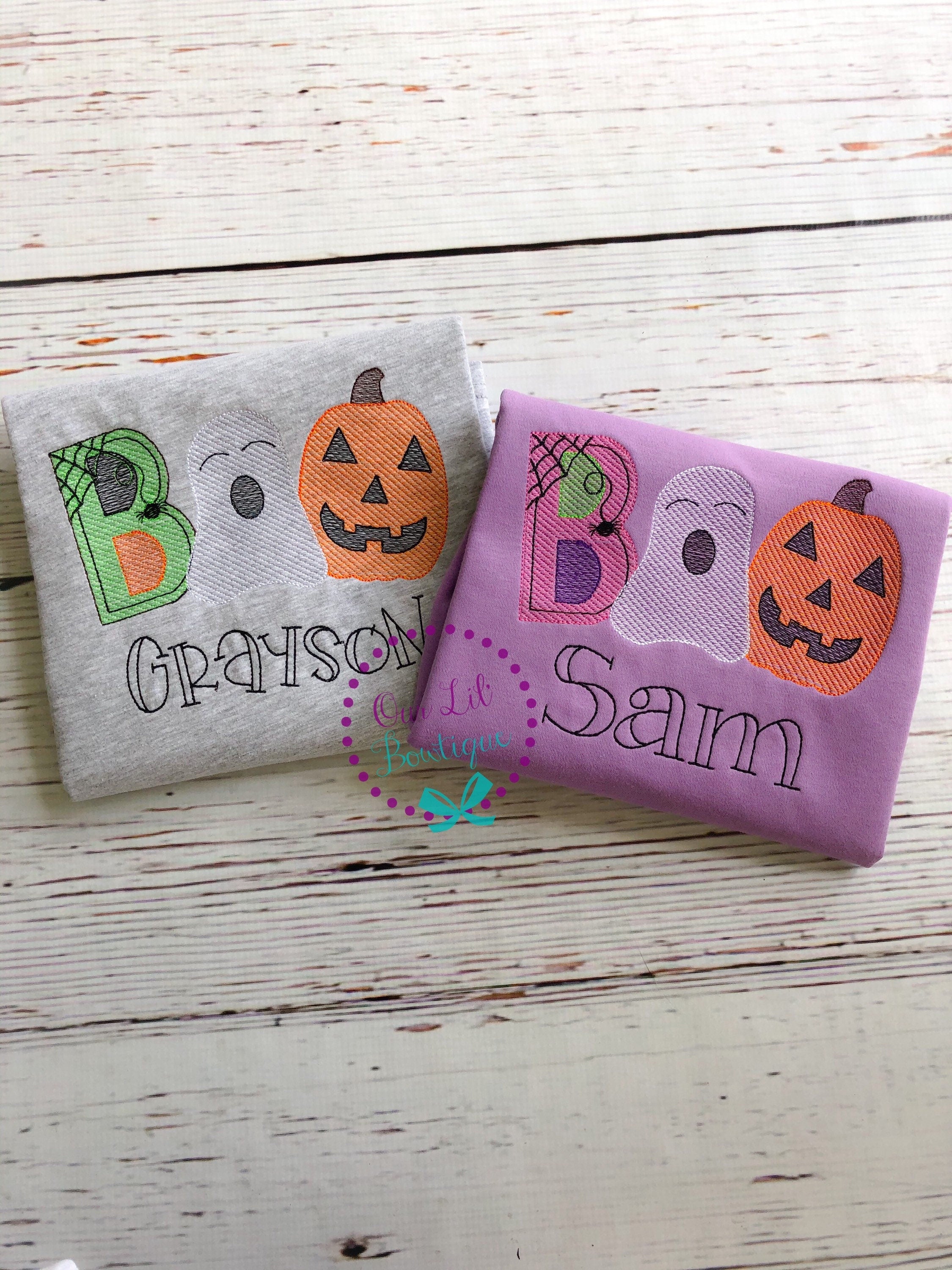 Embroidered Halloween Shirt: Ghost, Pumpkin, Personalized Boo Design