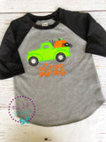 Personalized Halloween Truck Raglan Shirt: Ghost, Pumpkin, Spider