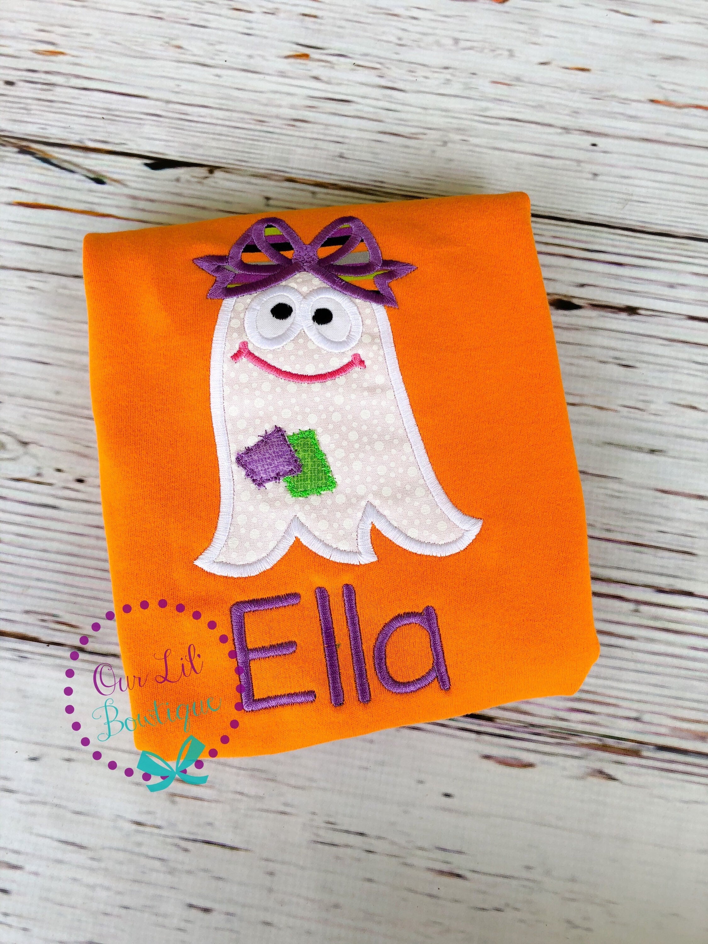 Personalized Ghost Applique Halloween Shirt - Girls BOO Shirt