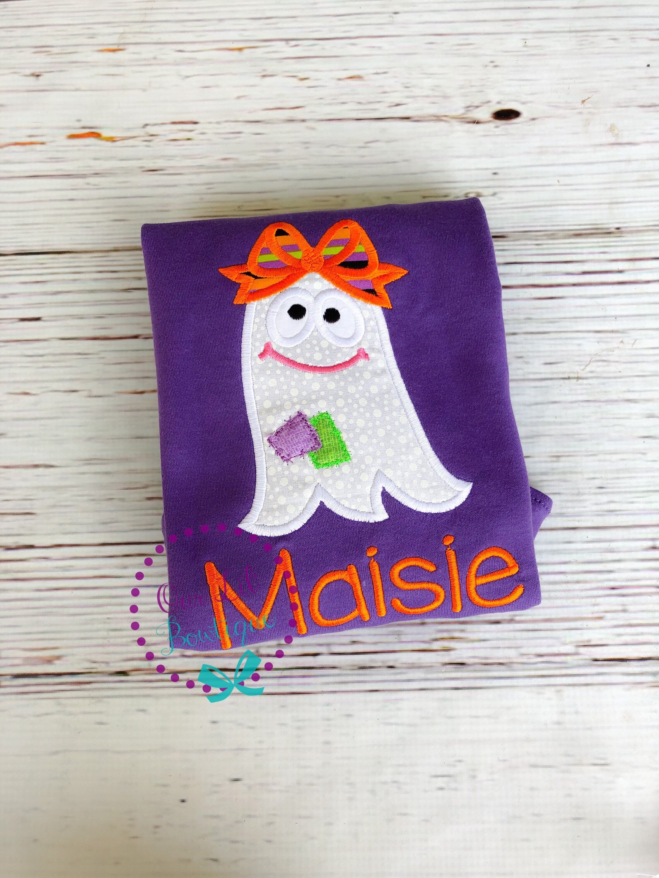 Personalized Ghost Applique Halloween Shirt - Girls BOO Shirt