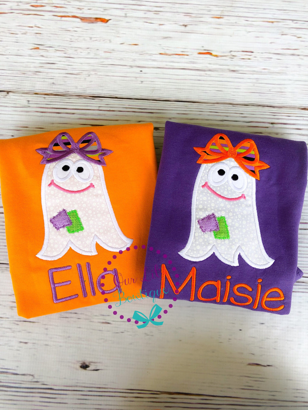 Personalized Ghost Applique Halloween Shirt - Girls BOO Shirt