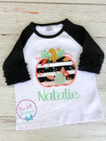 Girls Pumpkin Appliqué Shirt: Ruffle Sleeve Fall Birthday Outfit