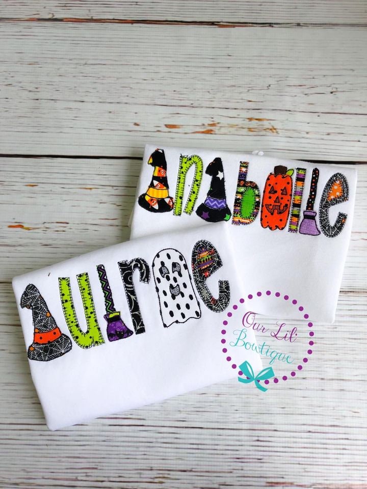 Personalized Halloween Applique Shirt: Girls Name Shirt