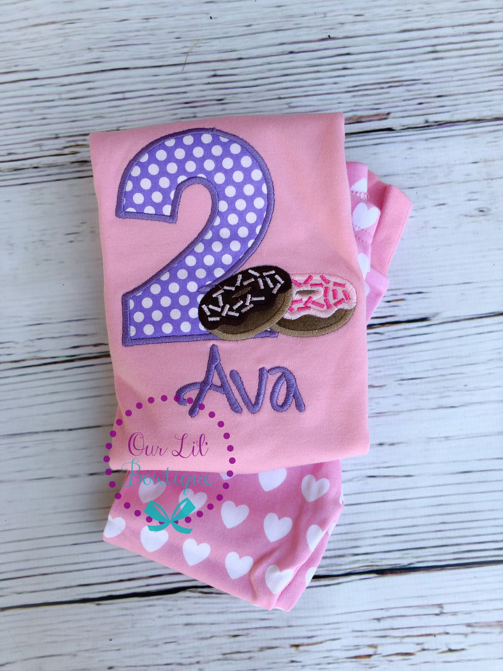Donut Birthday Outfit: Personalized Appliqué Shirt & Pants
